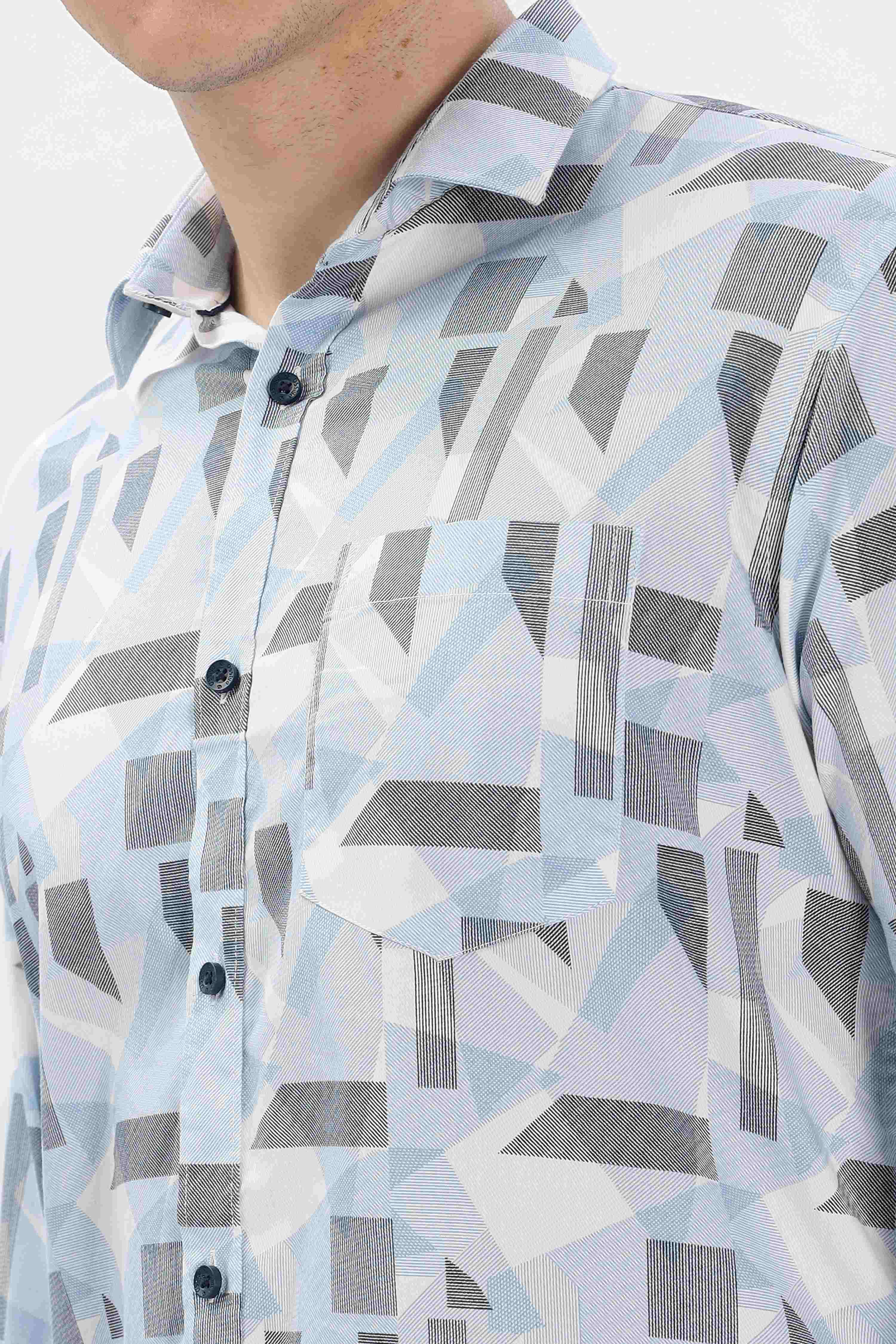 Men Printed Casual Silver Shirt