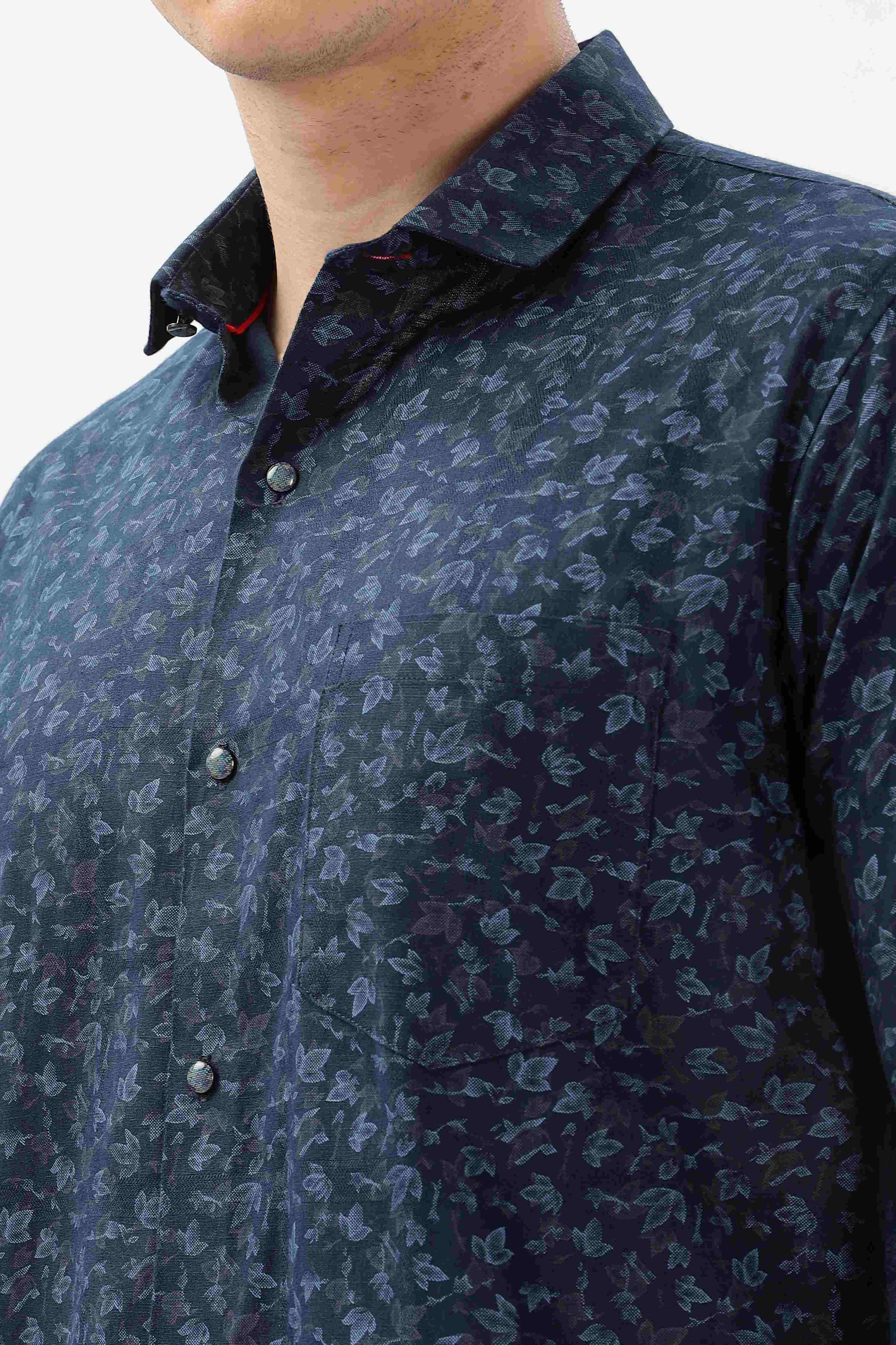 Navy Floral Leaves Pattern Shirt