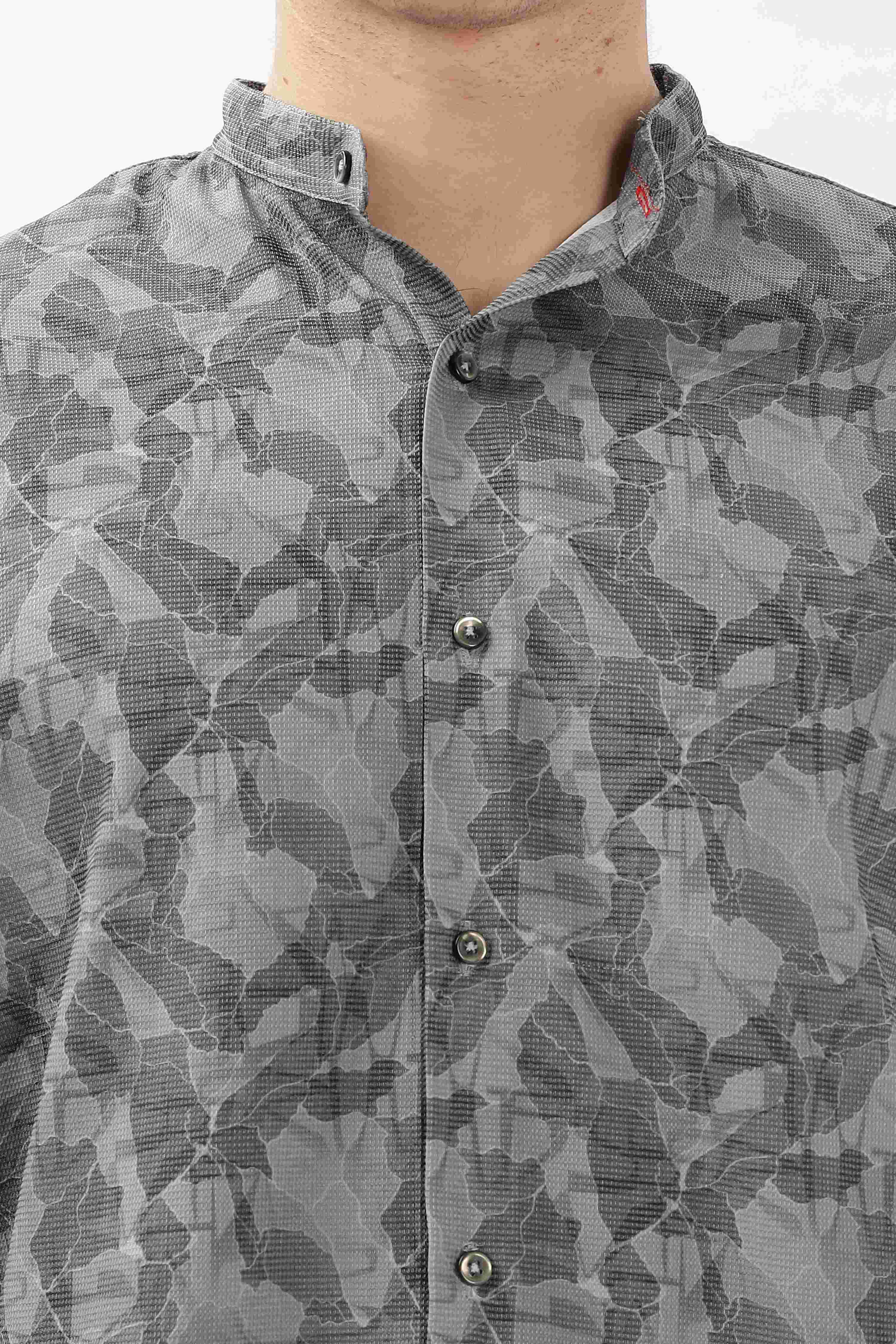 Grey Digital Printed Mandarin Collar shirt