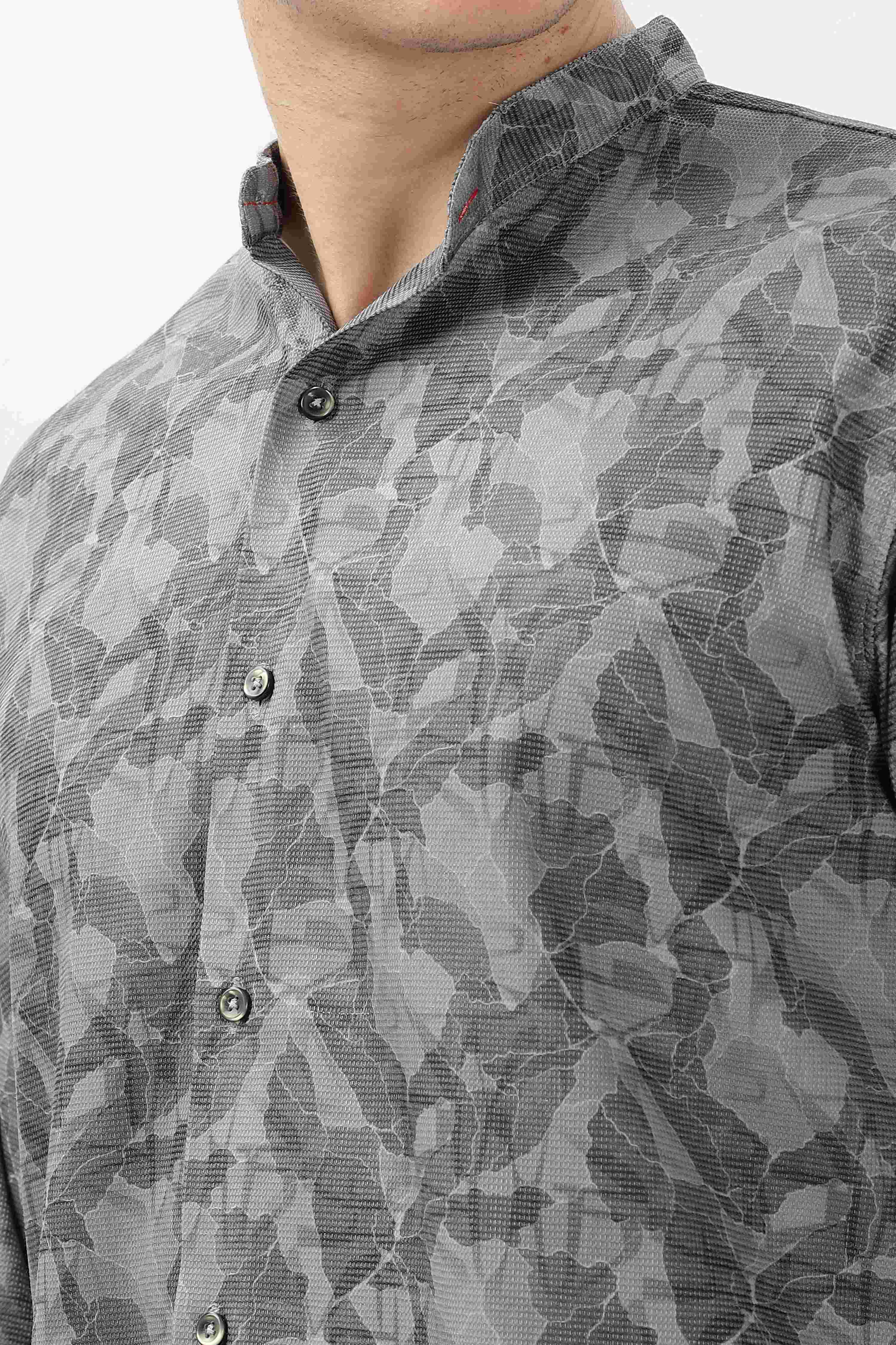 Grey Digital Printed Mandarin Collar shirt