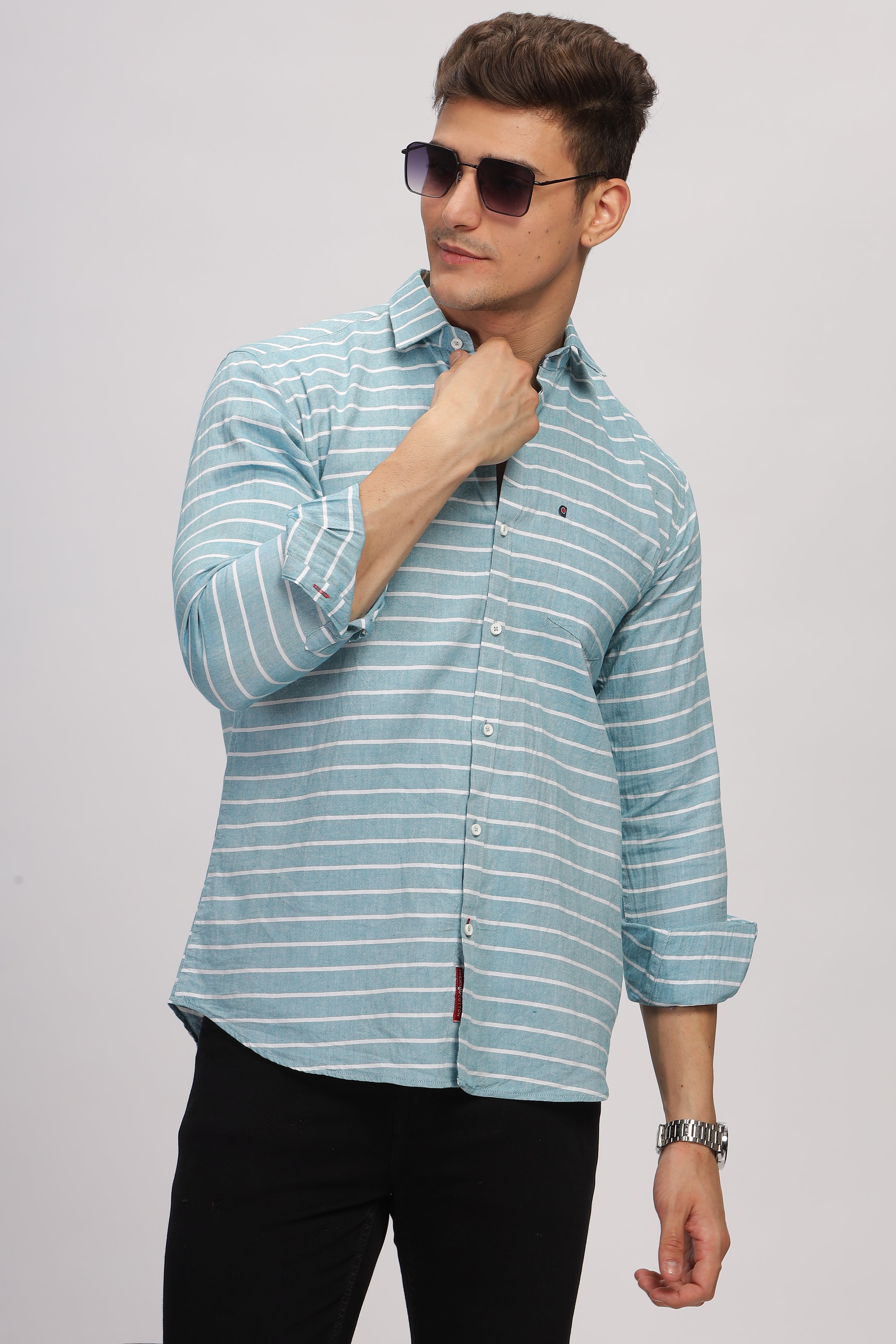 Slim fit Weft Stripes Blue Shirt