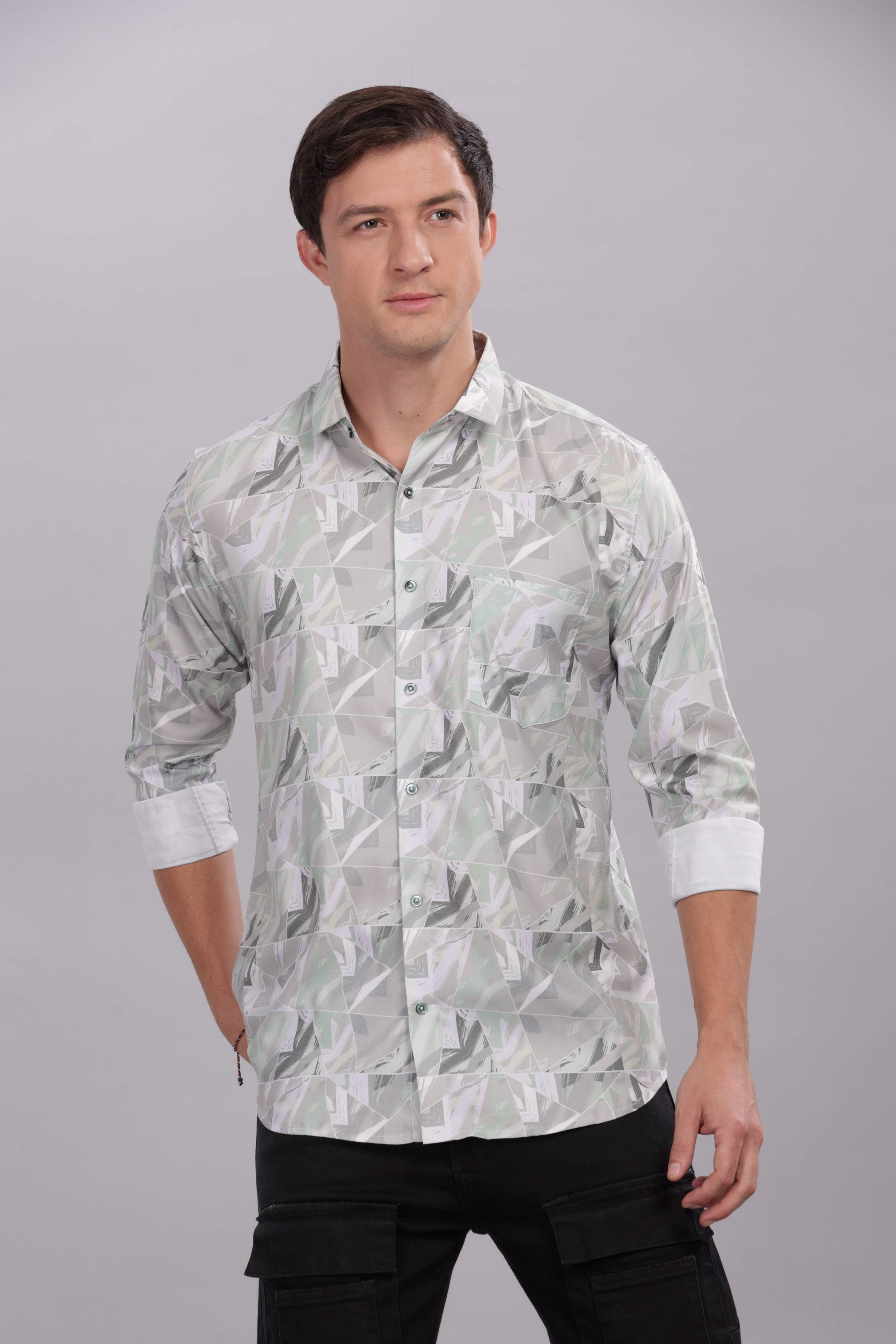 Geometric Camouflage Pattern Printed Shirt