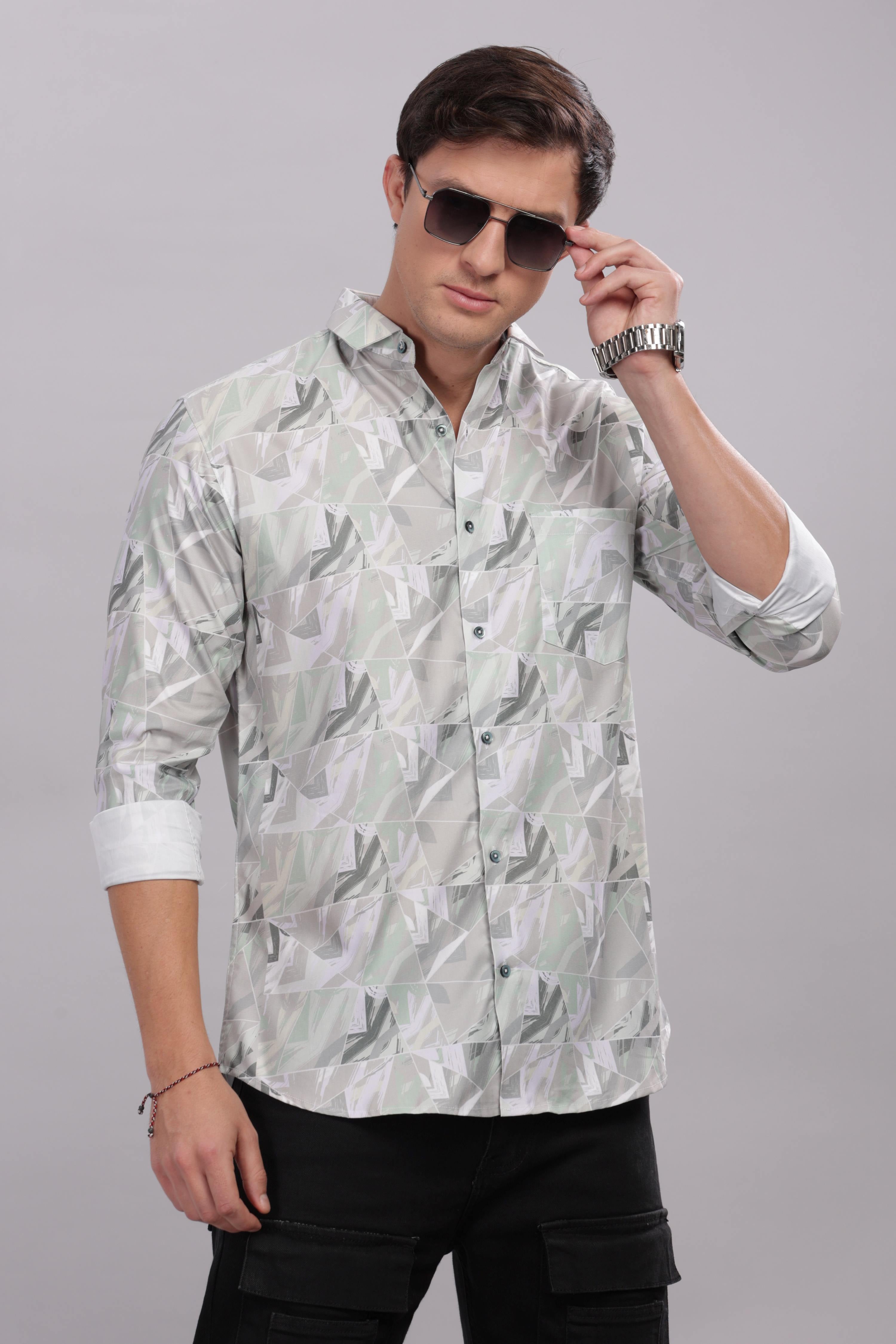 Geometric Camouflage Pattern Printed Shirt