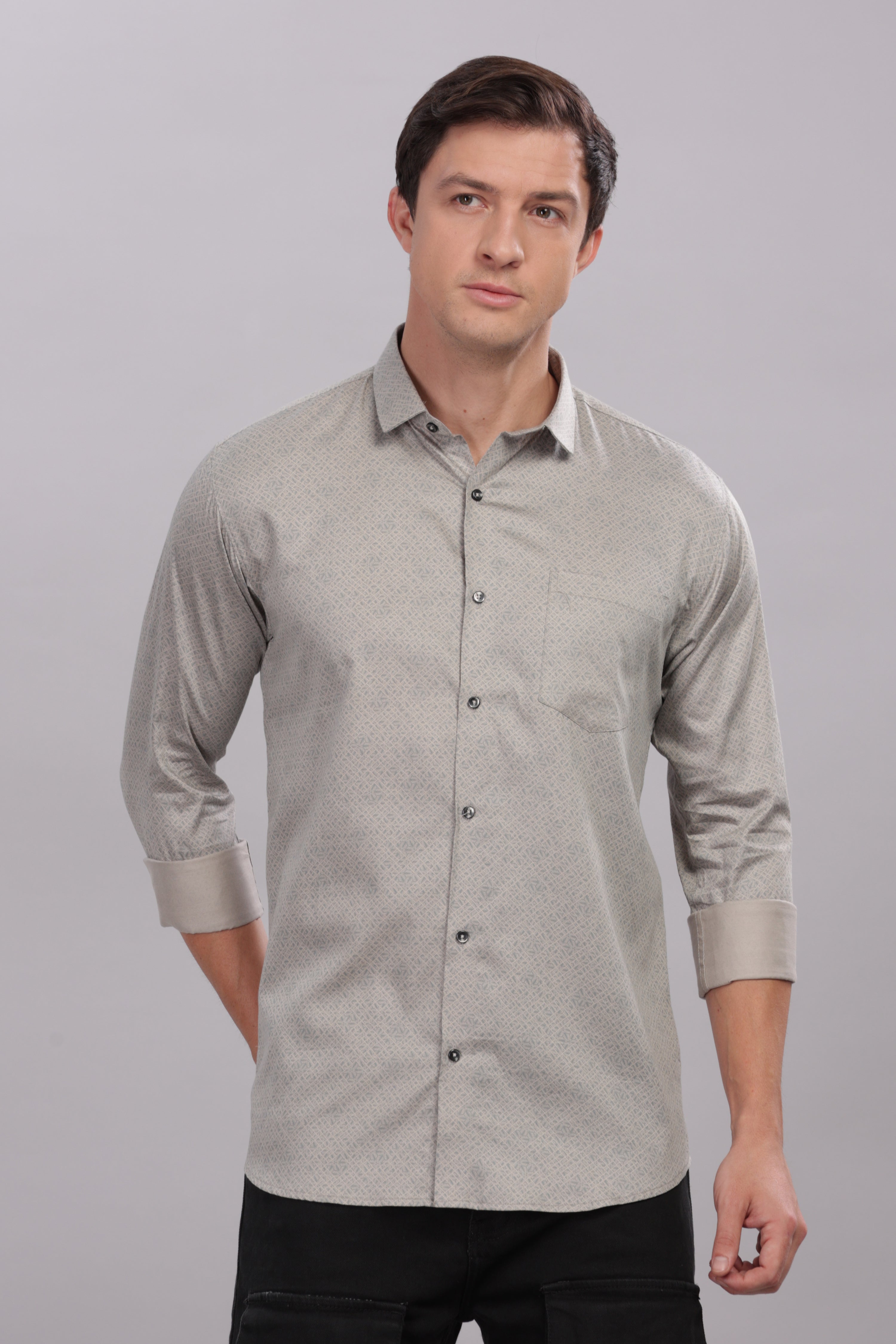 Steel gray Grid Printed Shirt