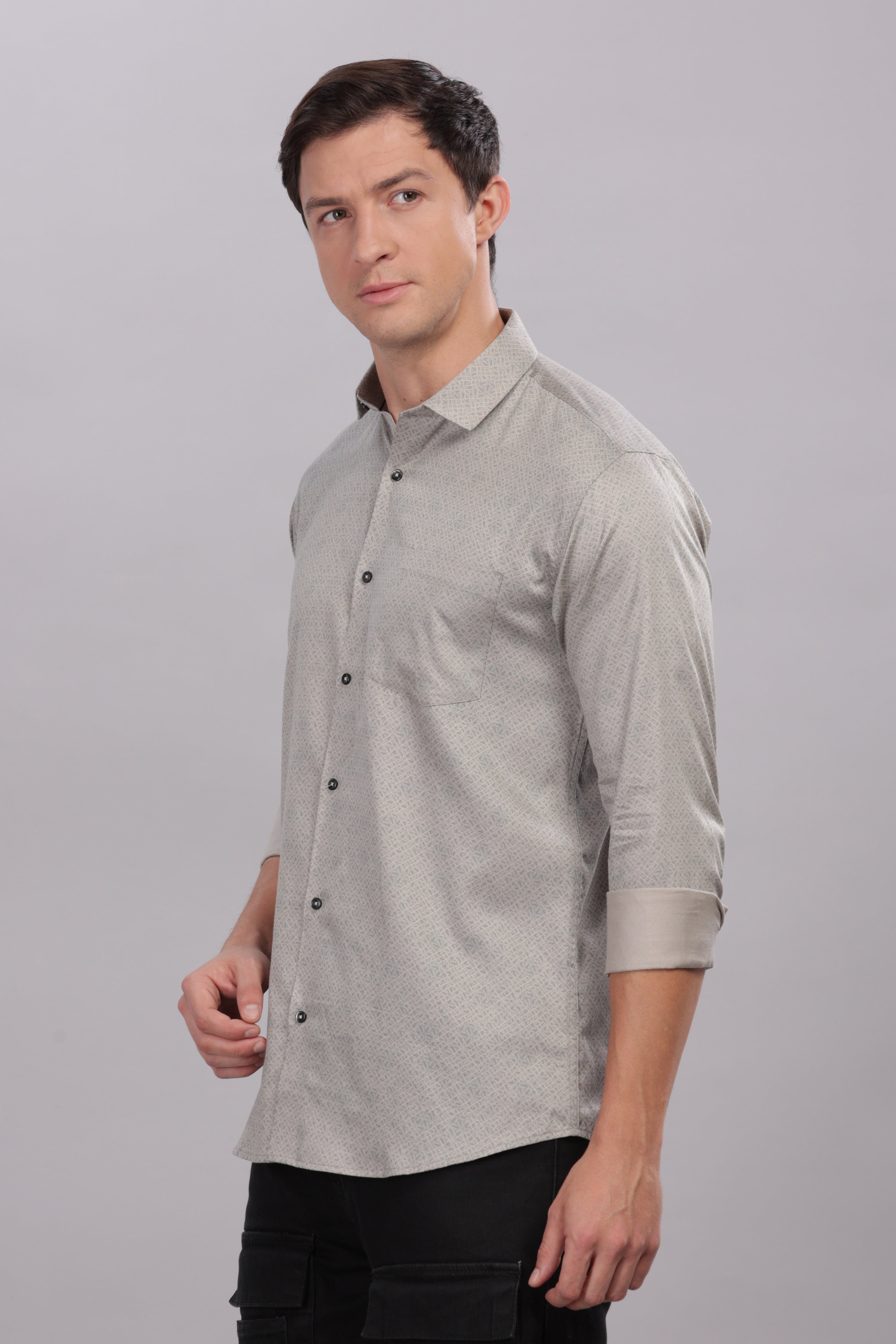 Steel gray Grid Printed Shirt