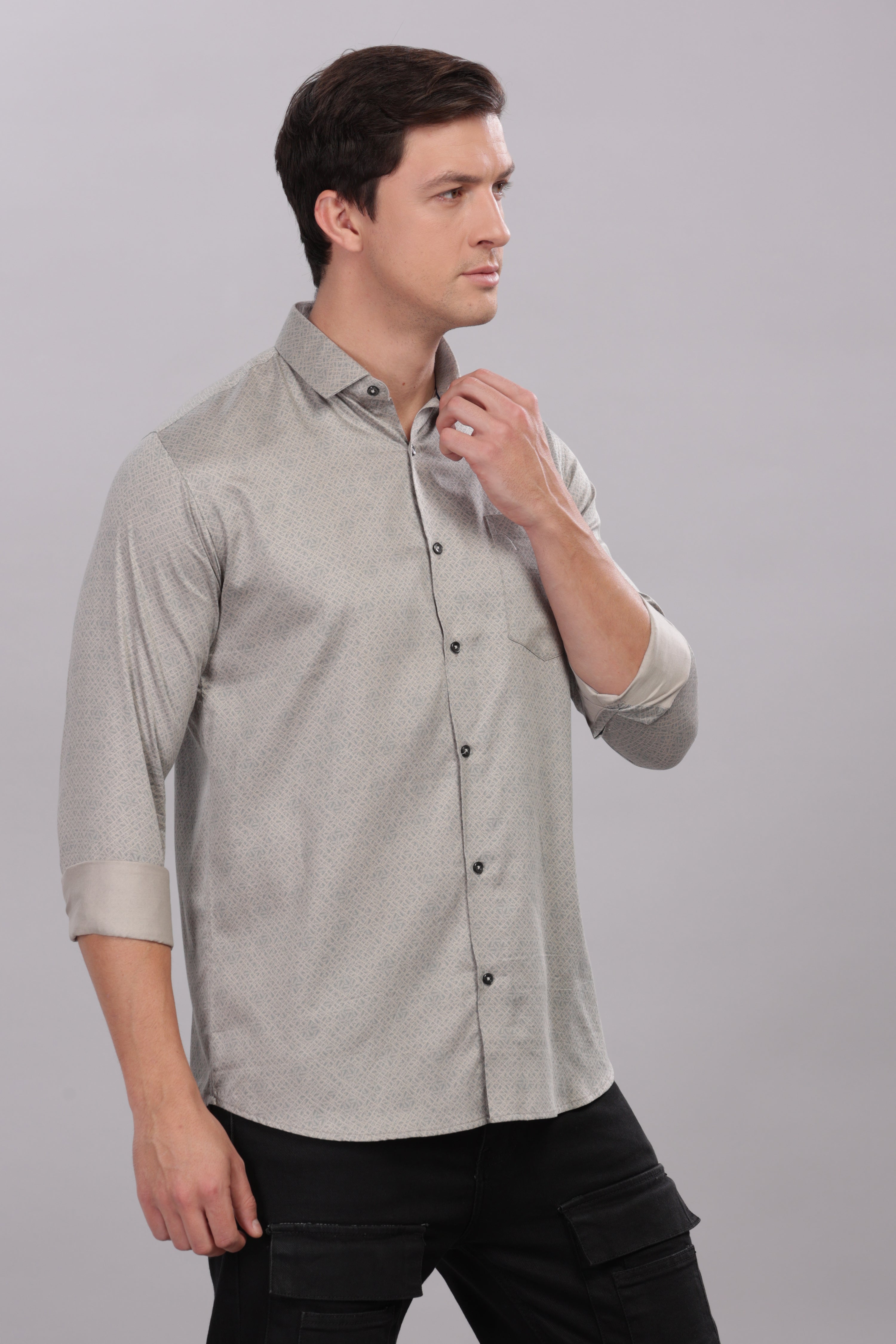 Steel gray Grid Printed Shirt