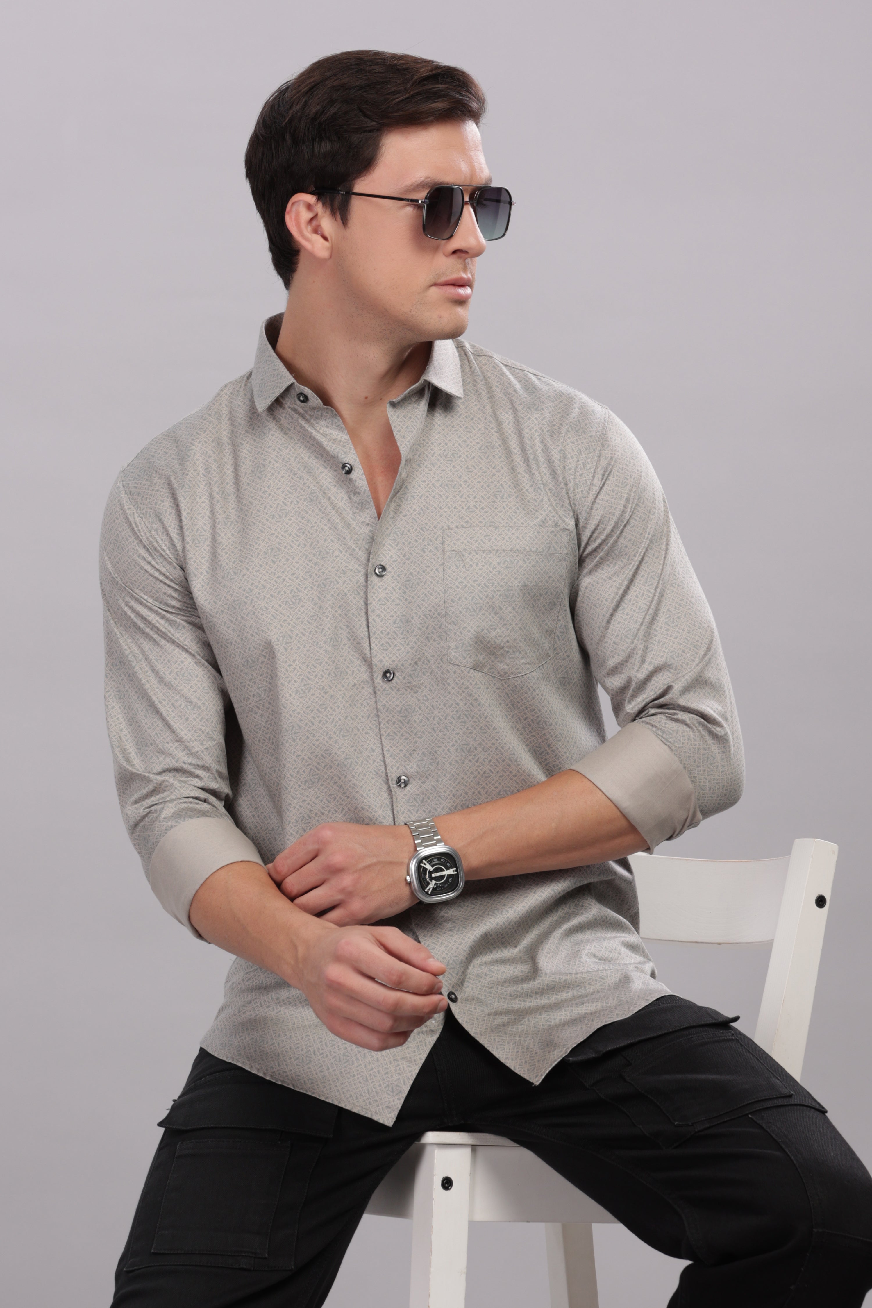 Steel gray Grid Printed Shirt