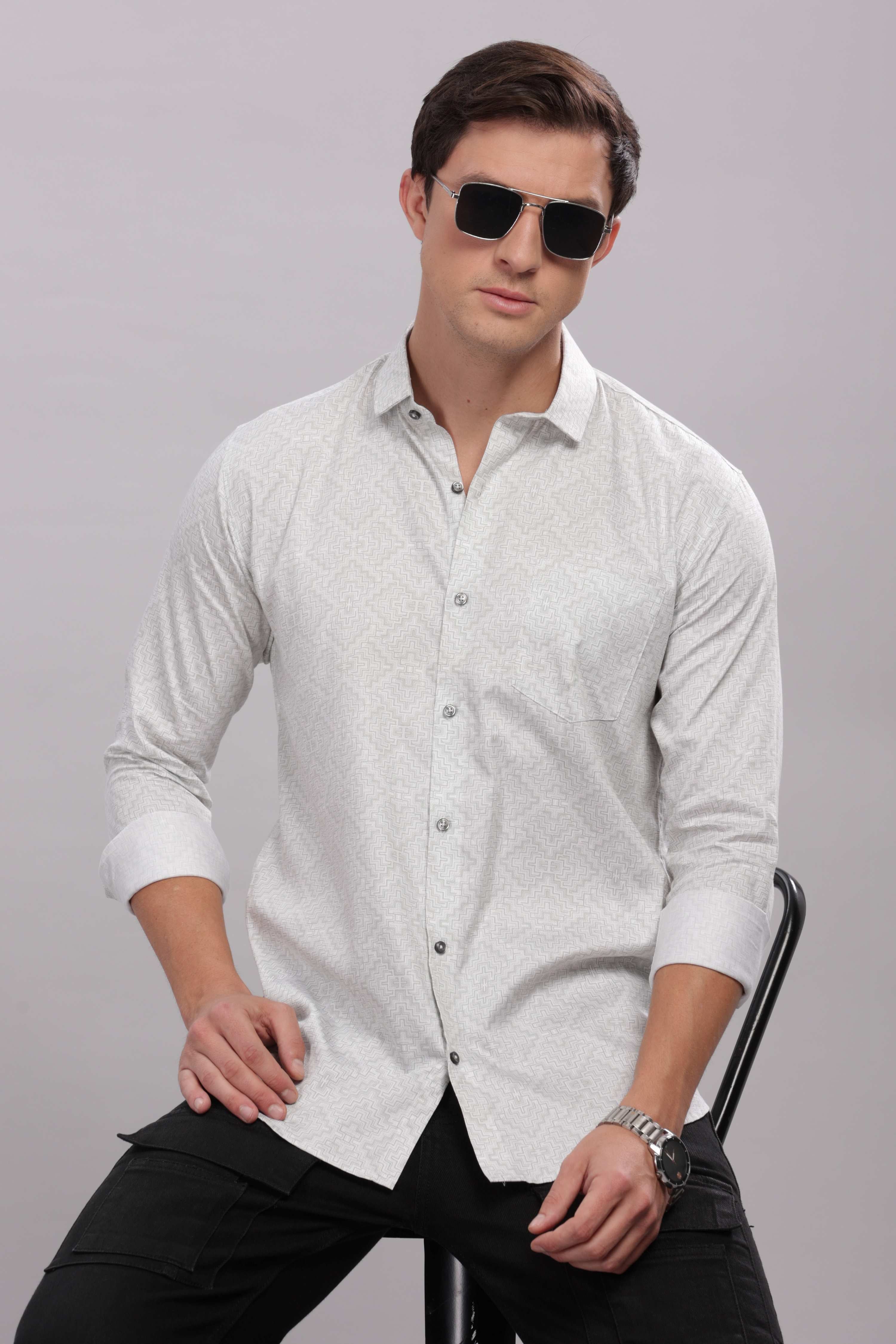 Waffle Printed White Shirt