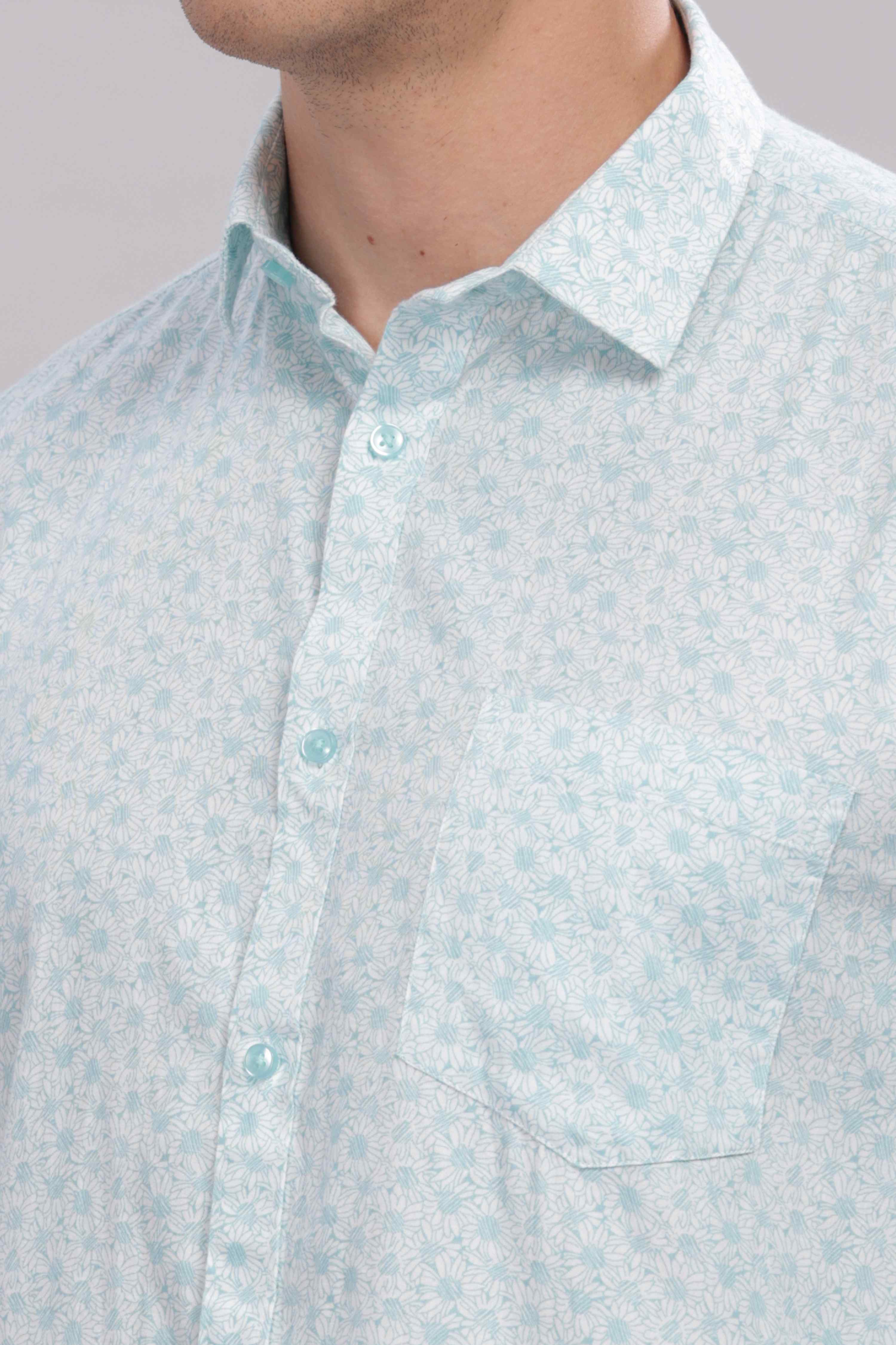 Sunflower Pattern Blue Printed Shirt