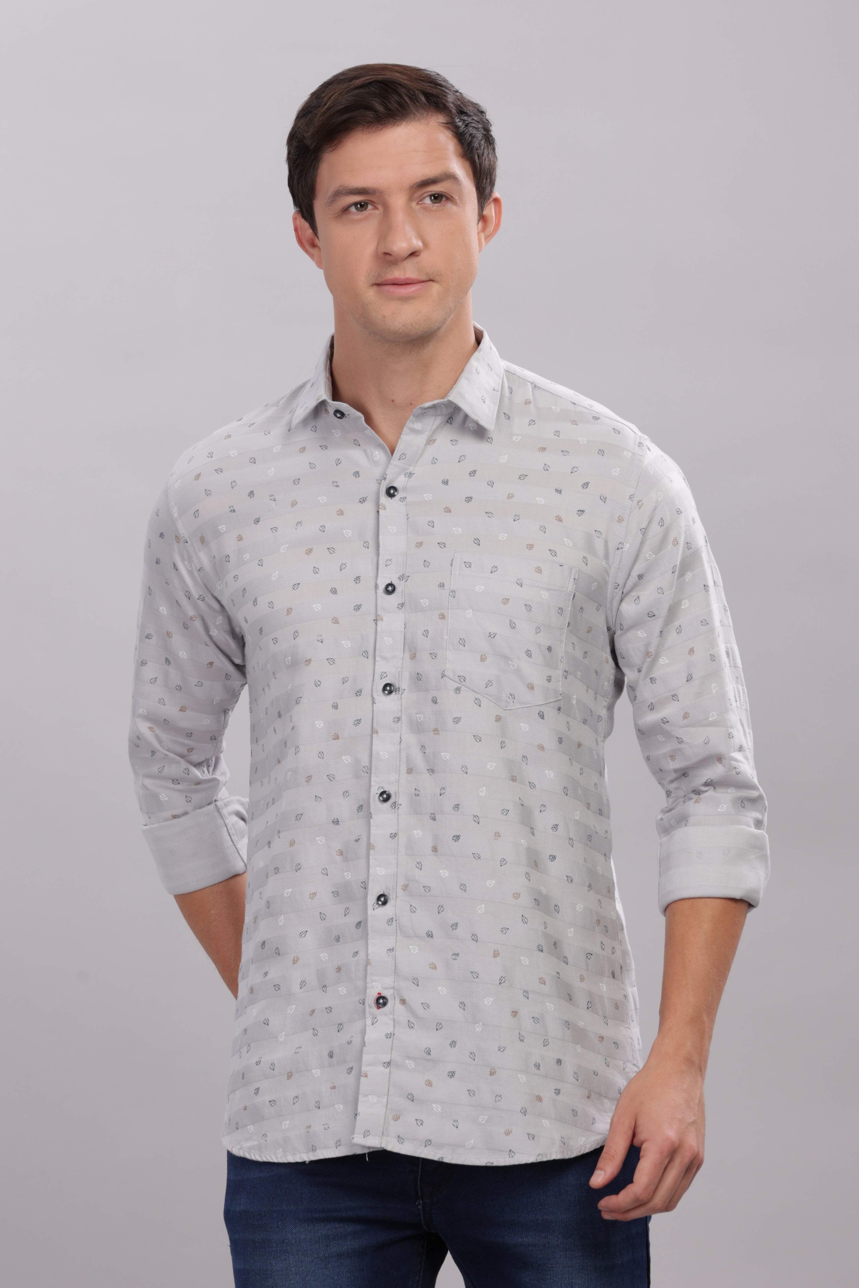 Small Leaves Printed Silver Shirt