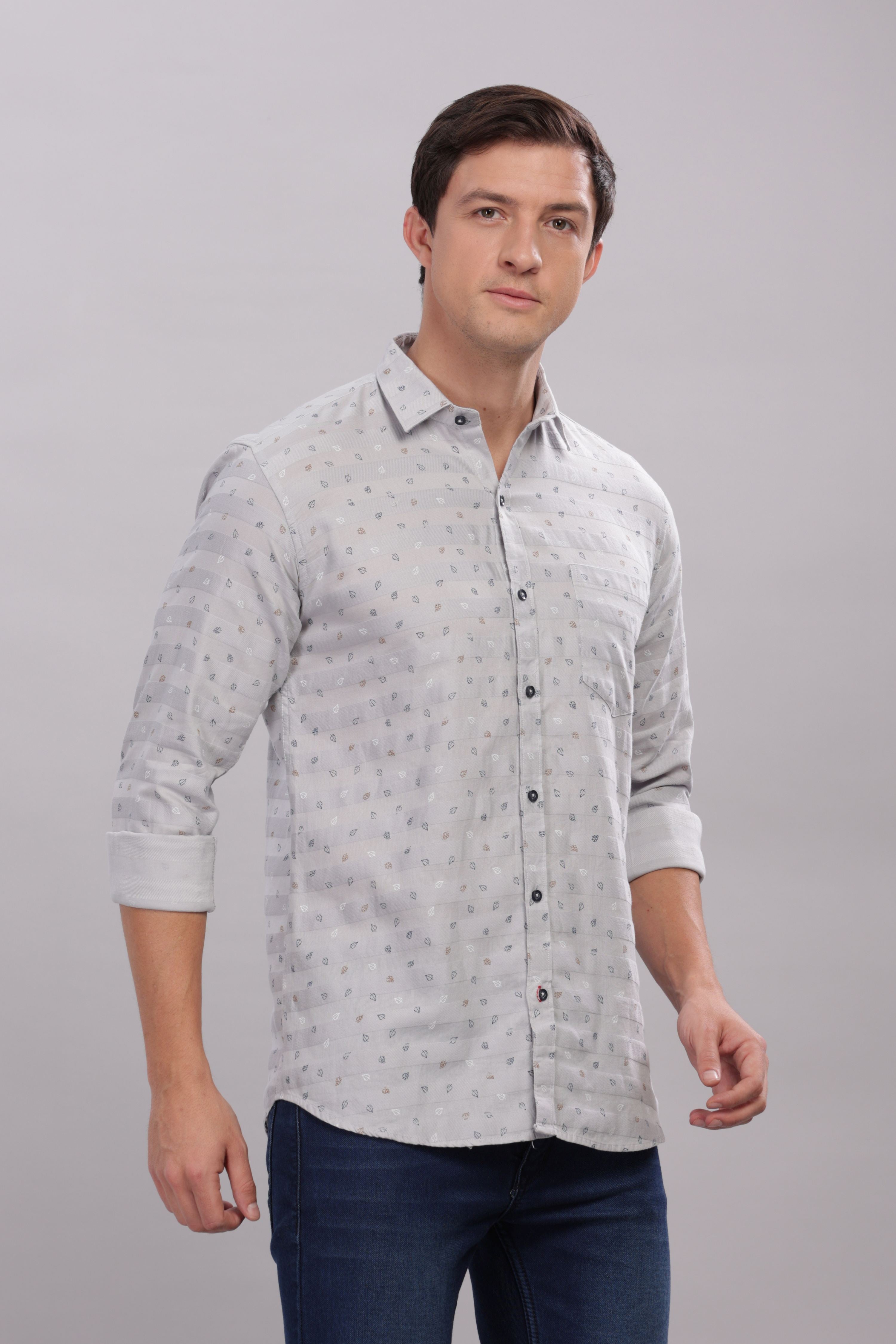 Small Leaves Printed Silver Shirt