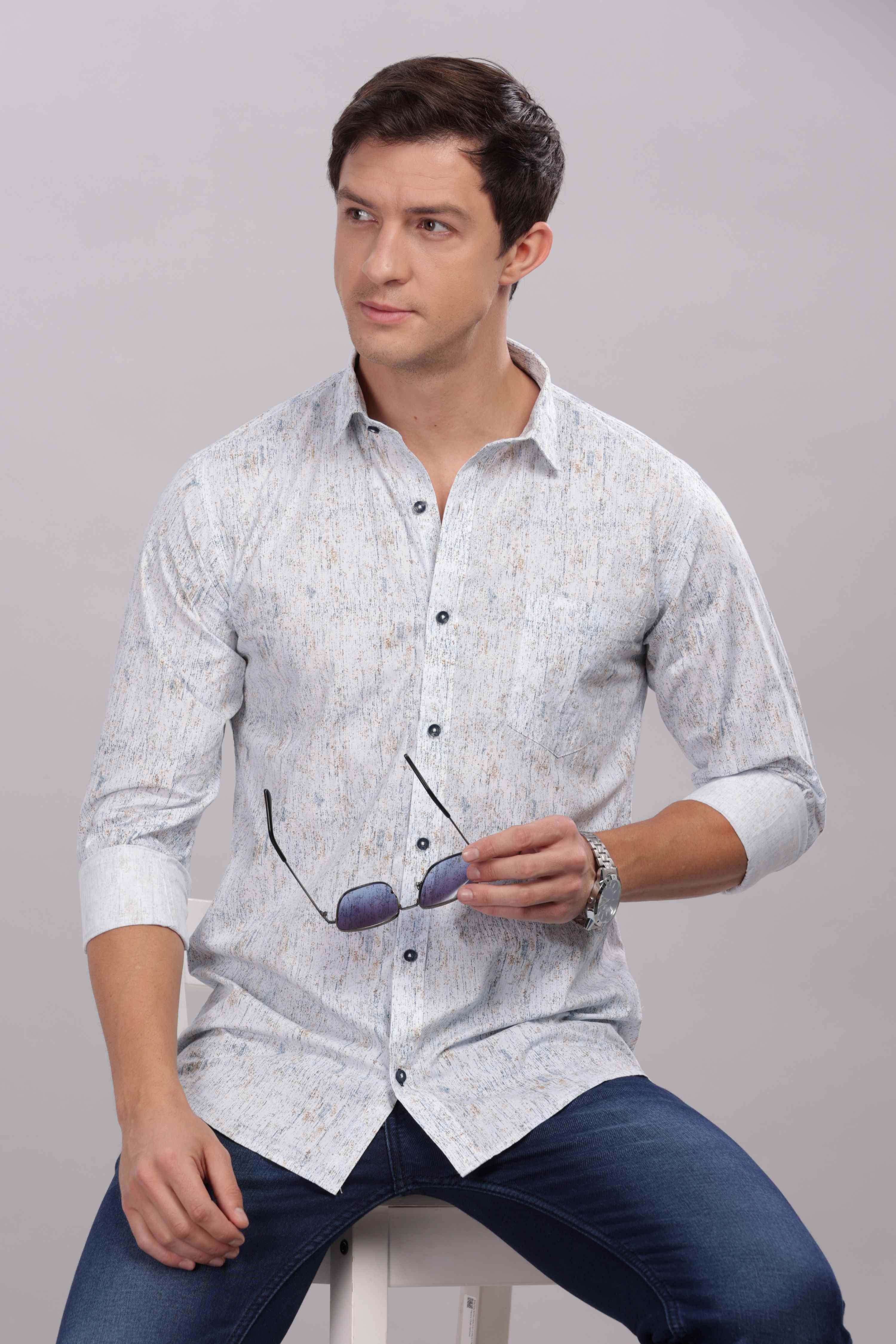 Abstract Marble Print White Shirt