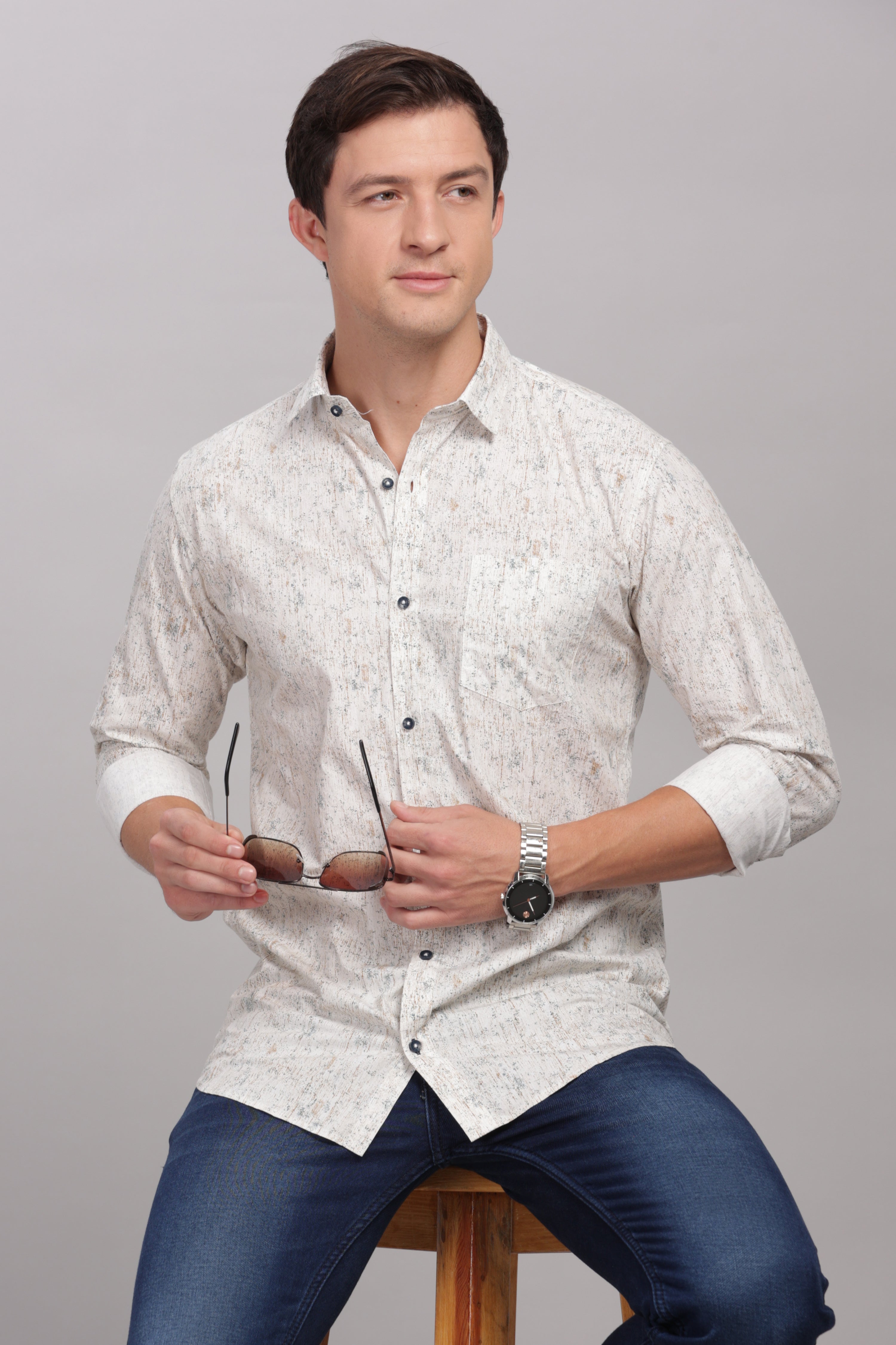 Abstract Marble Print Cream Shirt