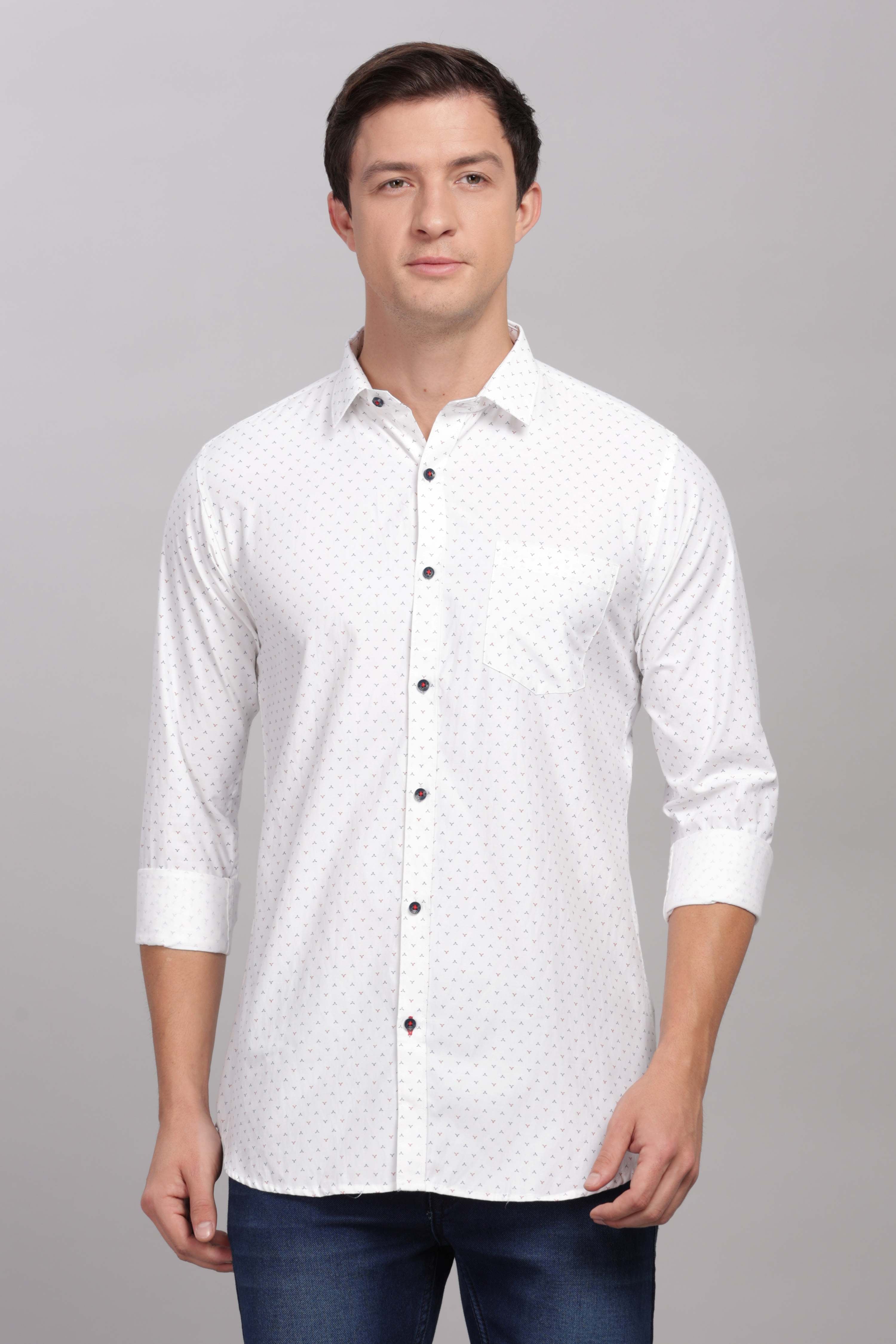 Geometric Motif Printed White Shirt