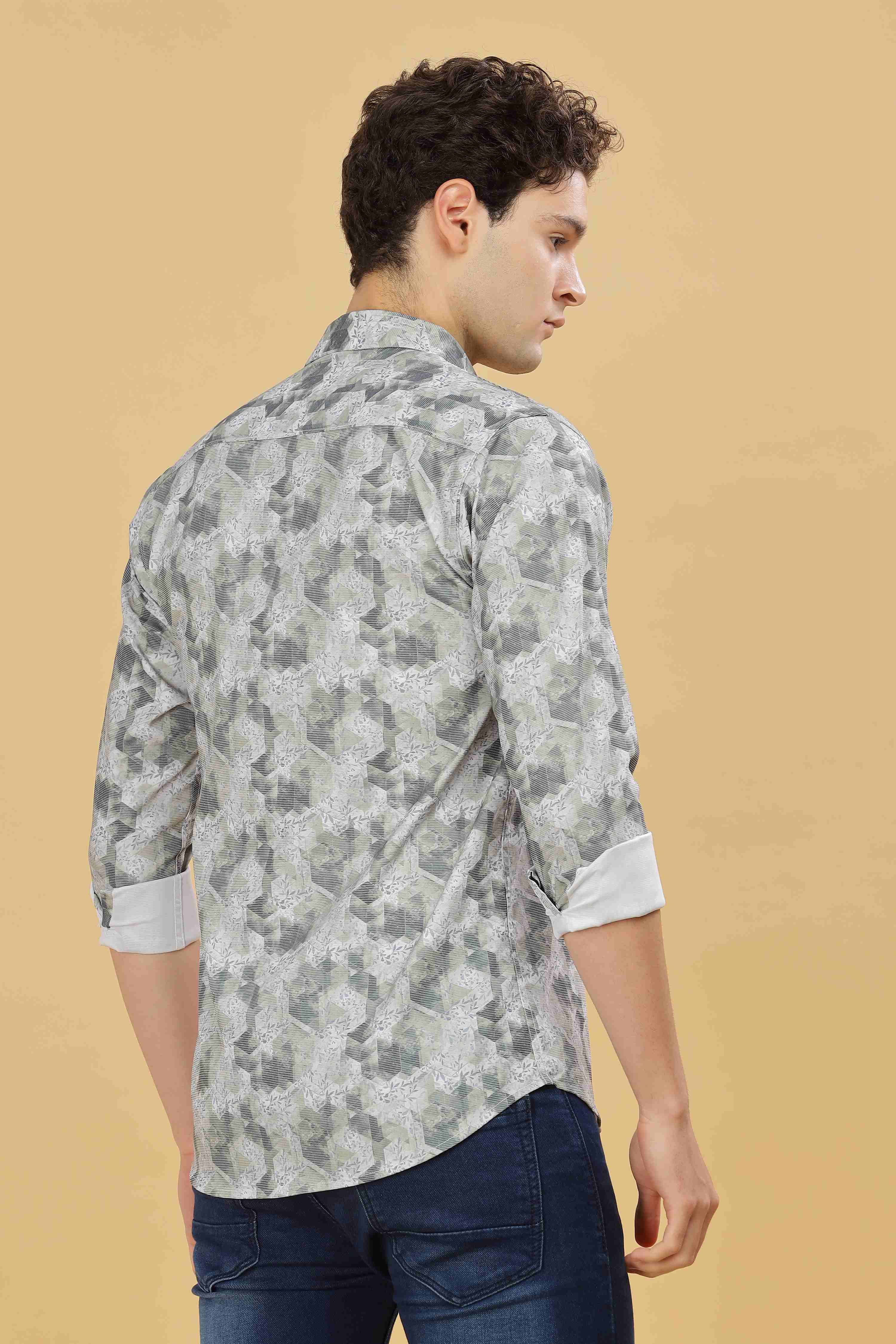 Gray Floral Designer Shirt For Men