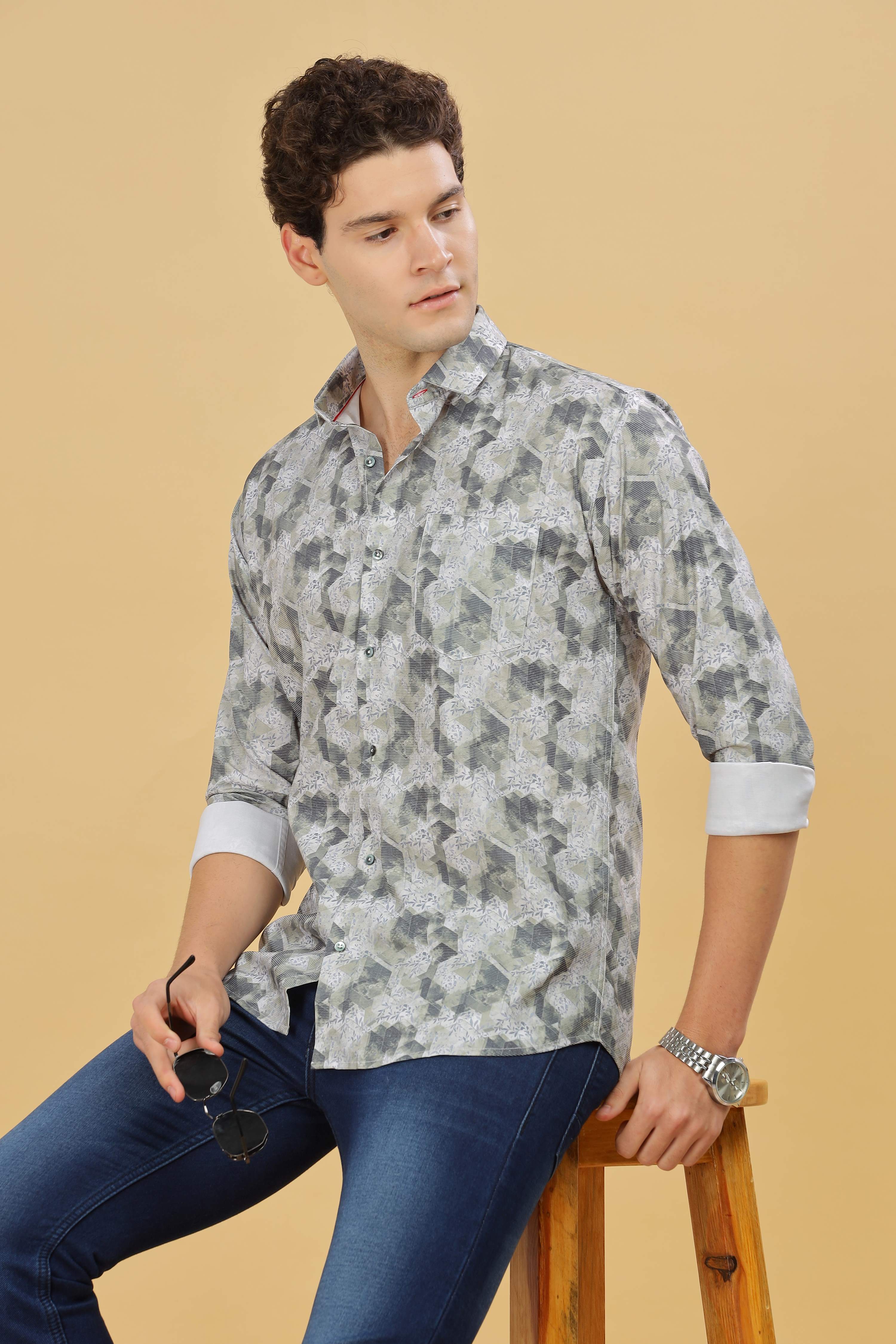 Gray Floral Designer Shirt For Men