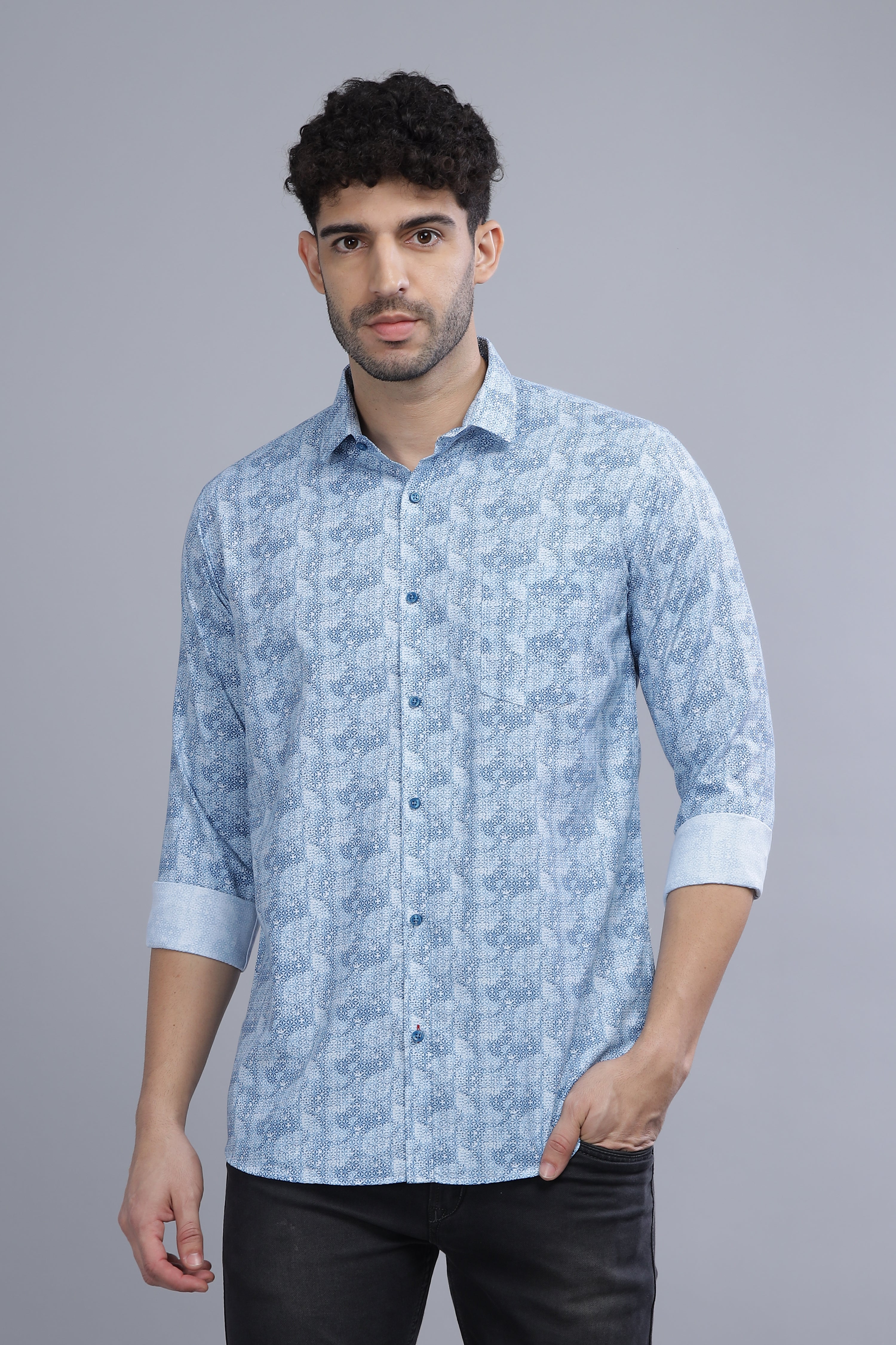 Blue Designer Printed Shirt