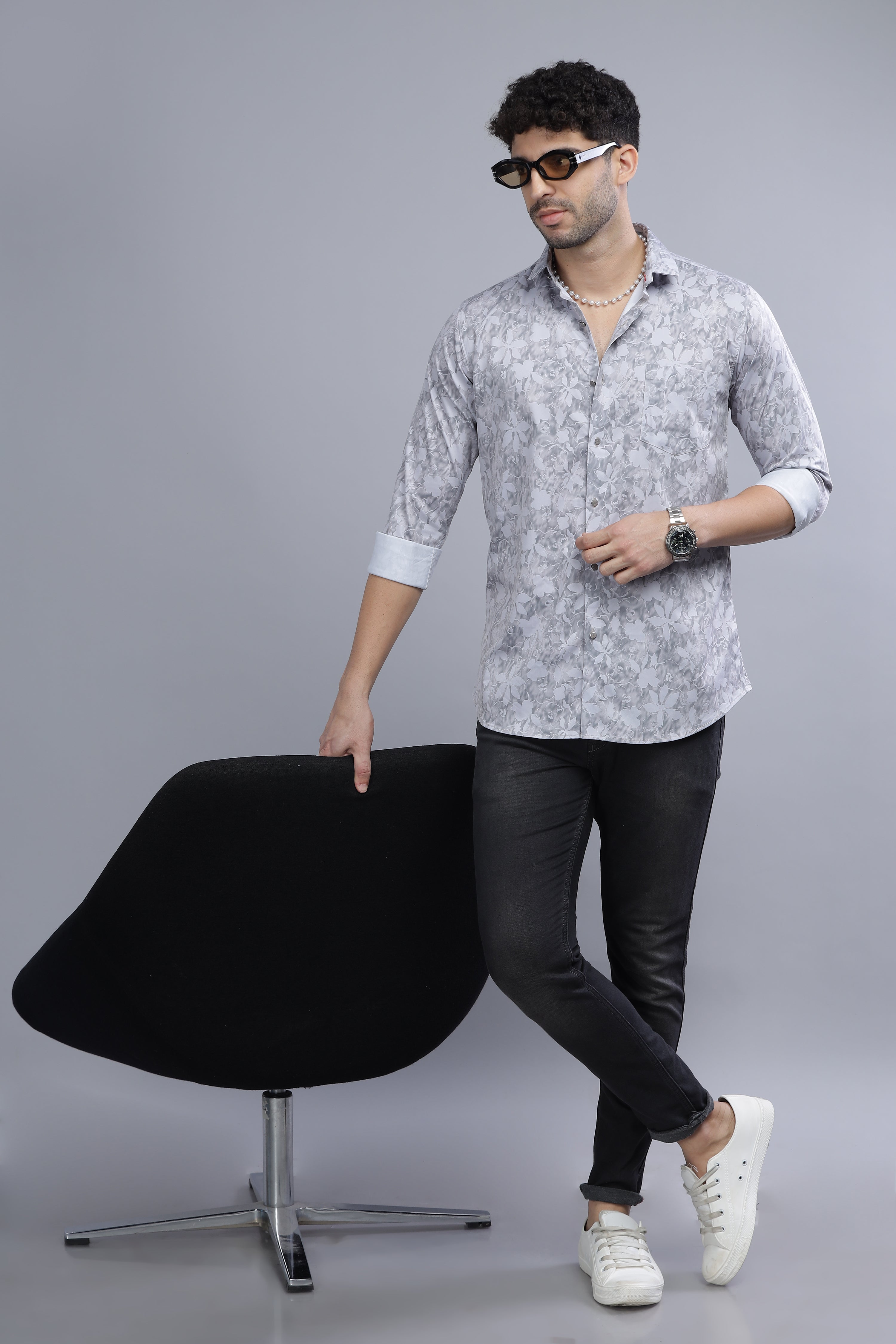 Flower Leaf Grey Shirt