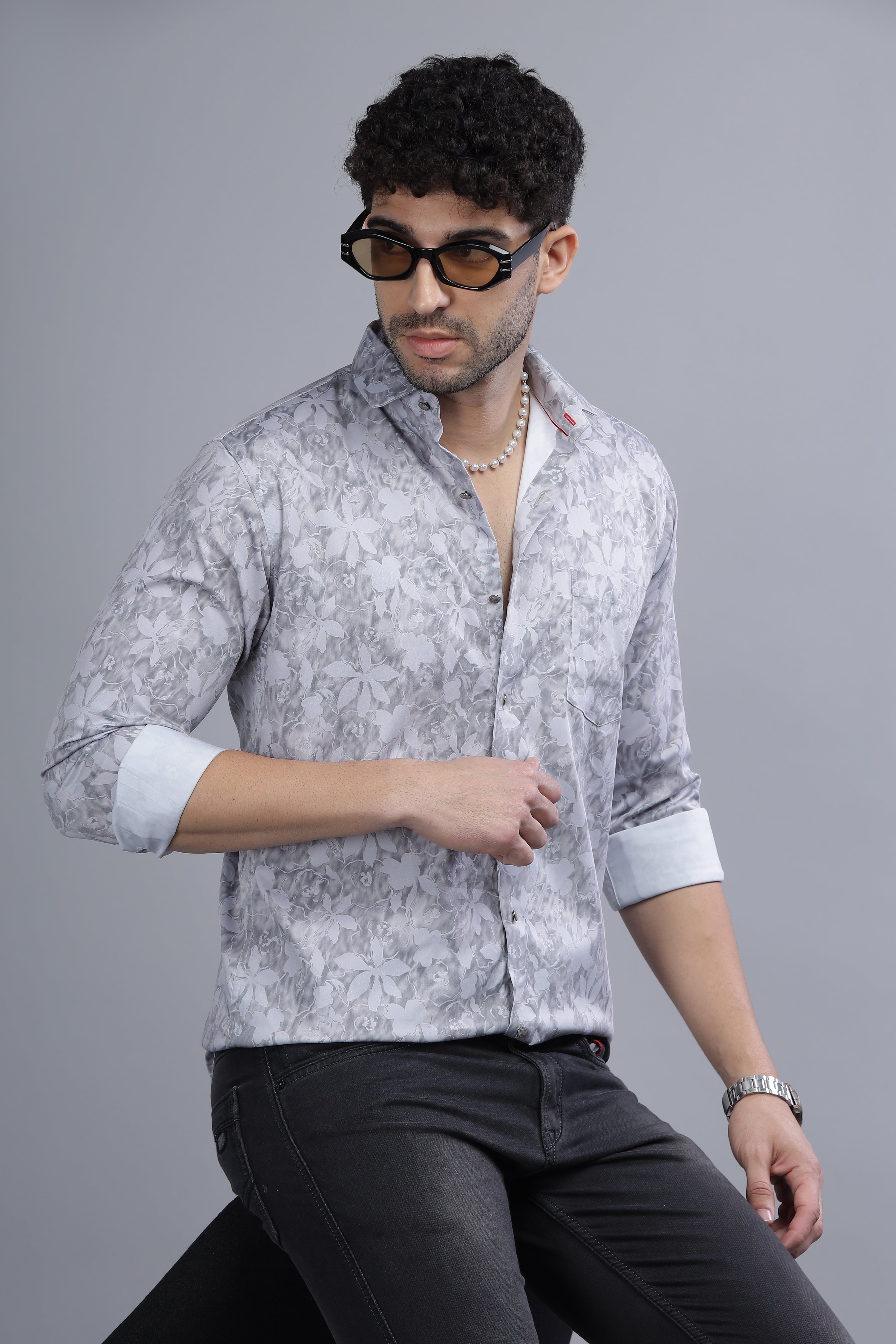 Flower Leaf Grey Shirt