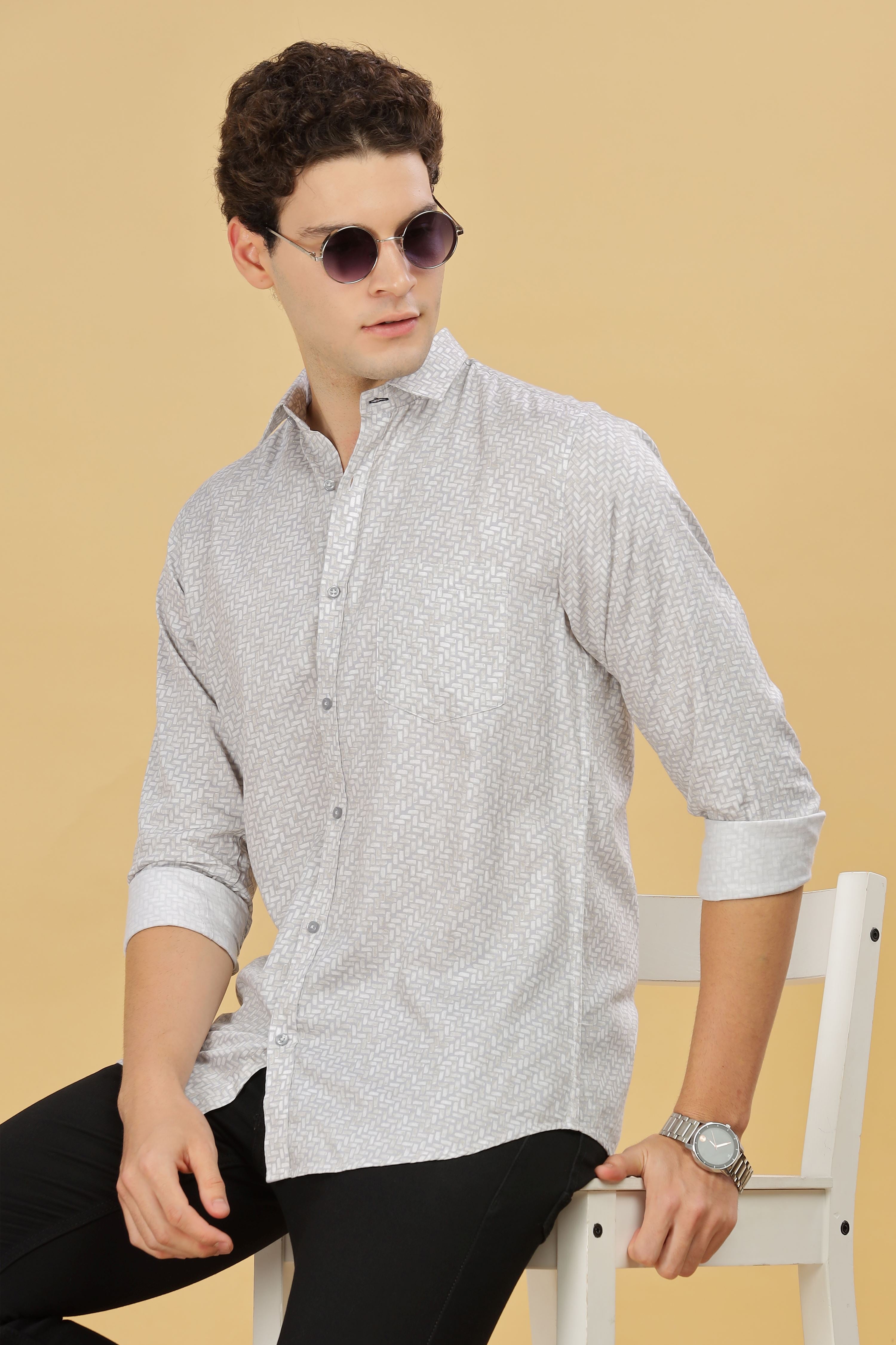 White Printed slim fit Shirt