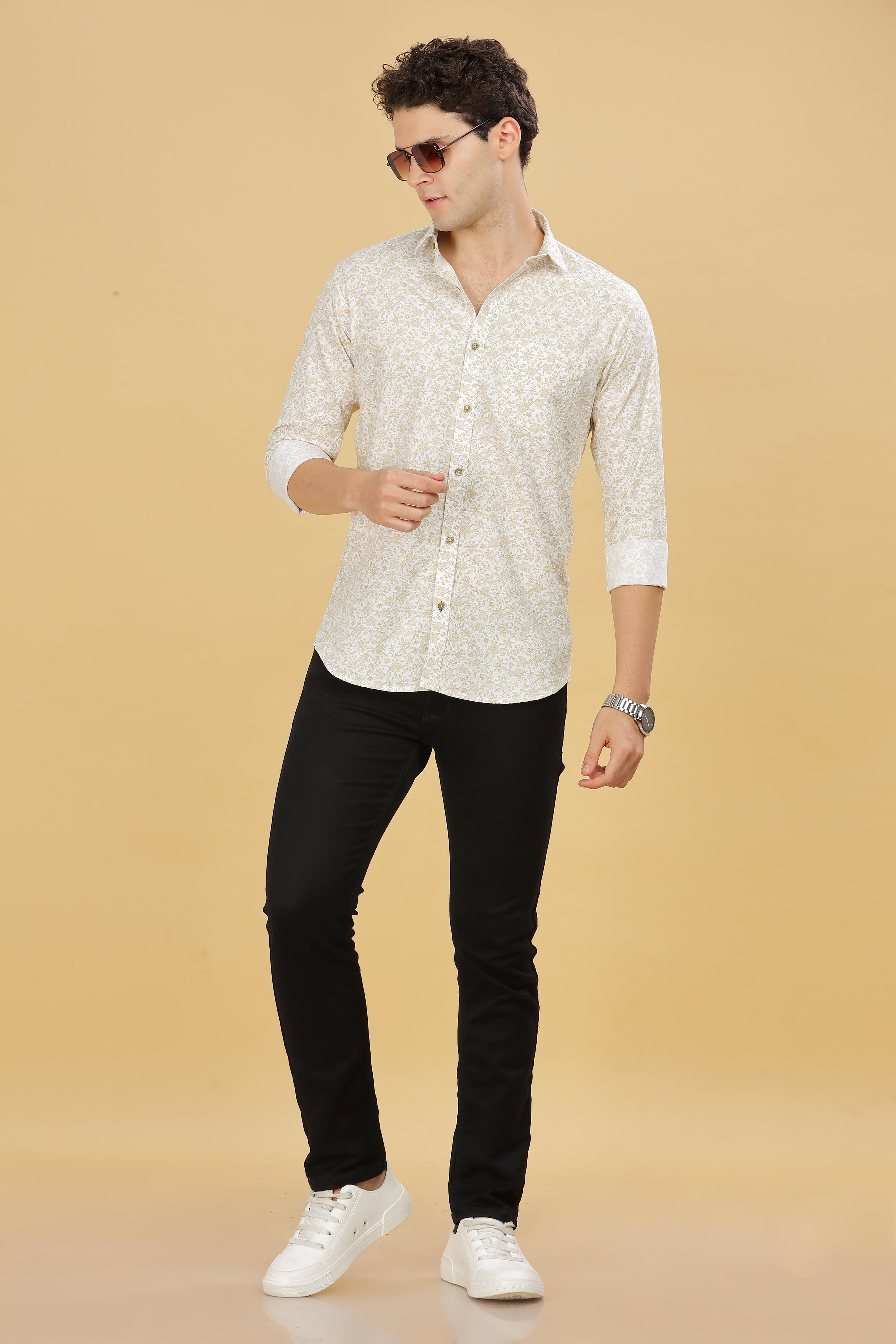 White Slim Fit Floral Shirt