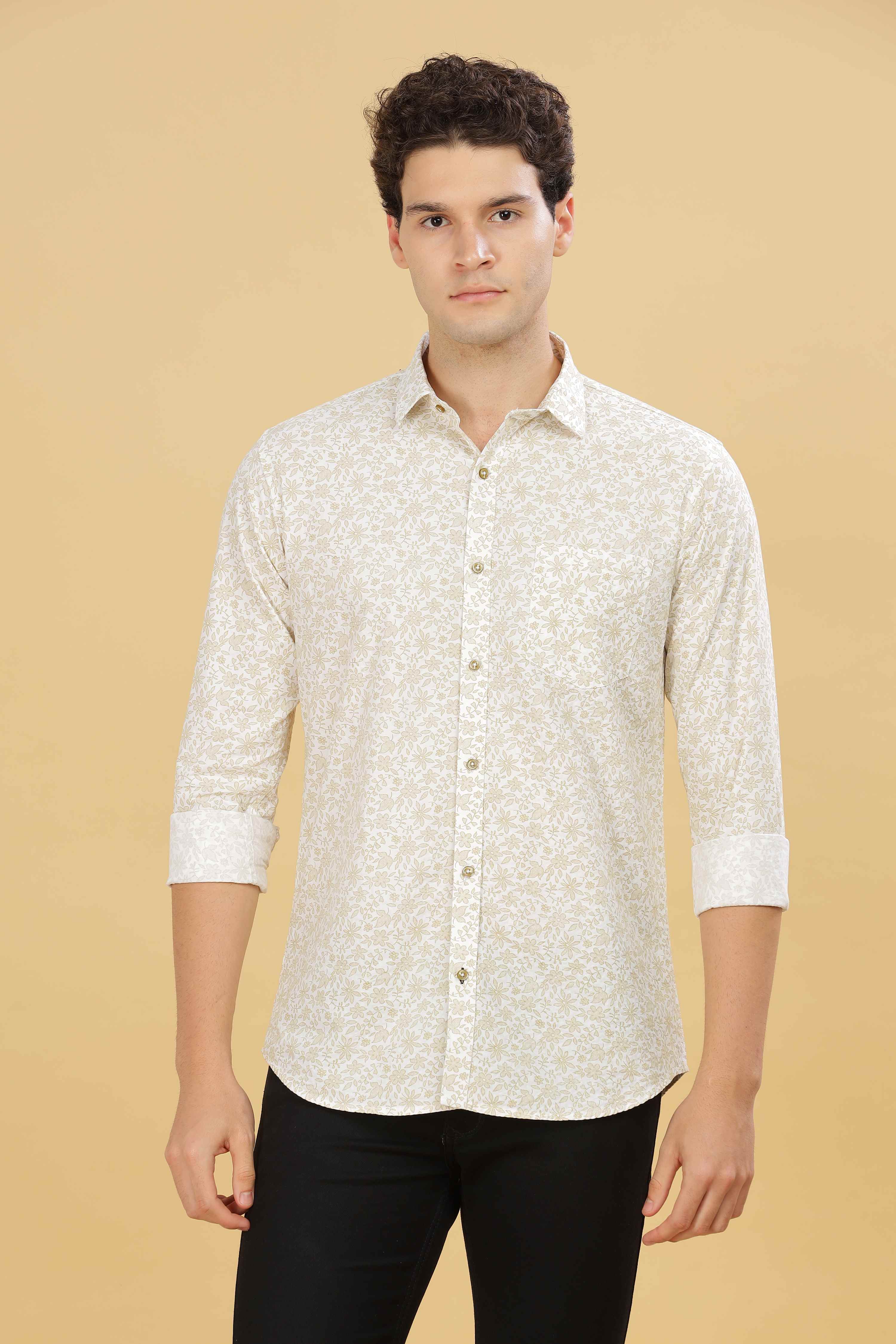 White Slim Fit Floral Shirt