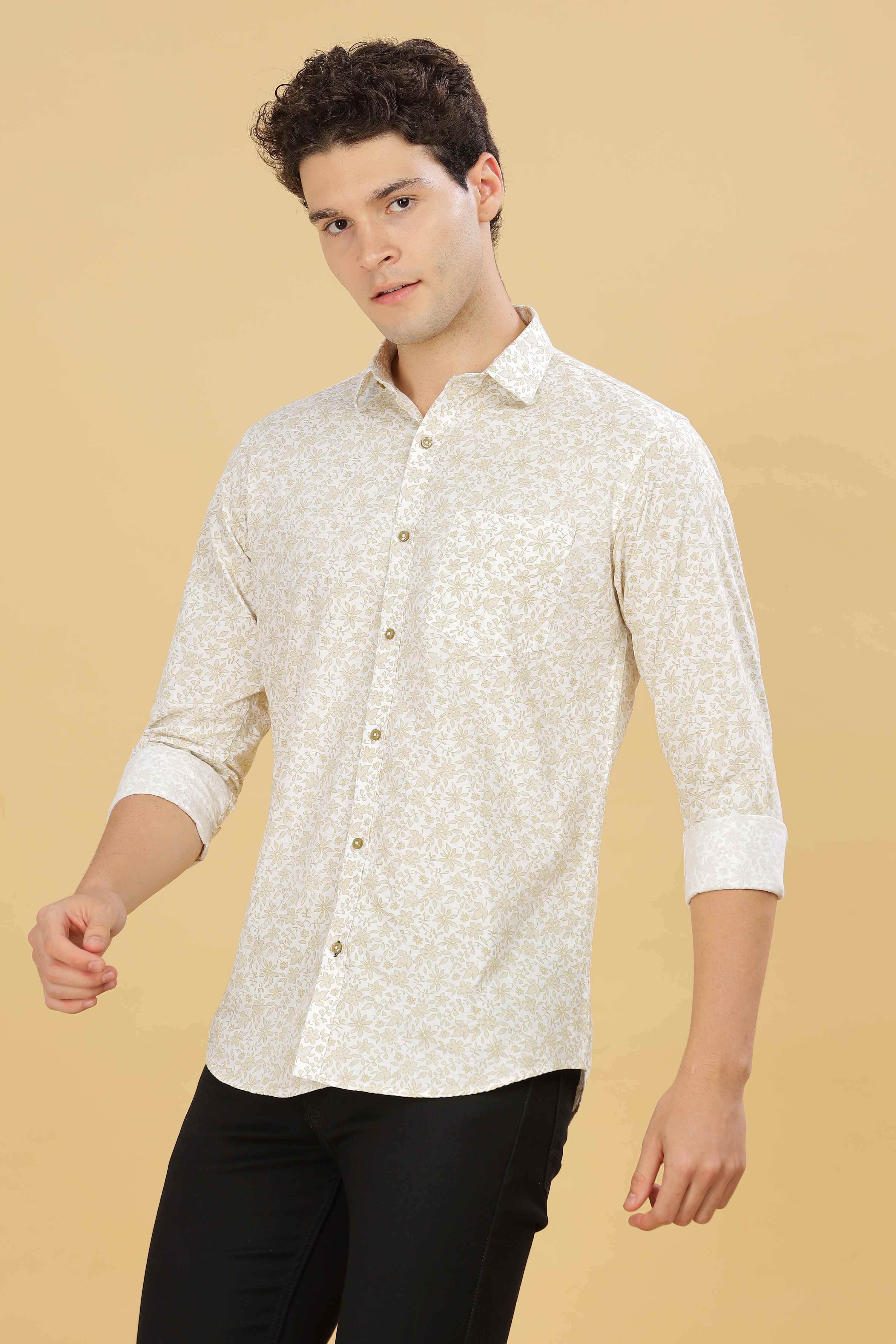 White Slim Fit Floral Shirt