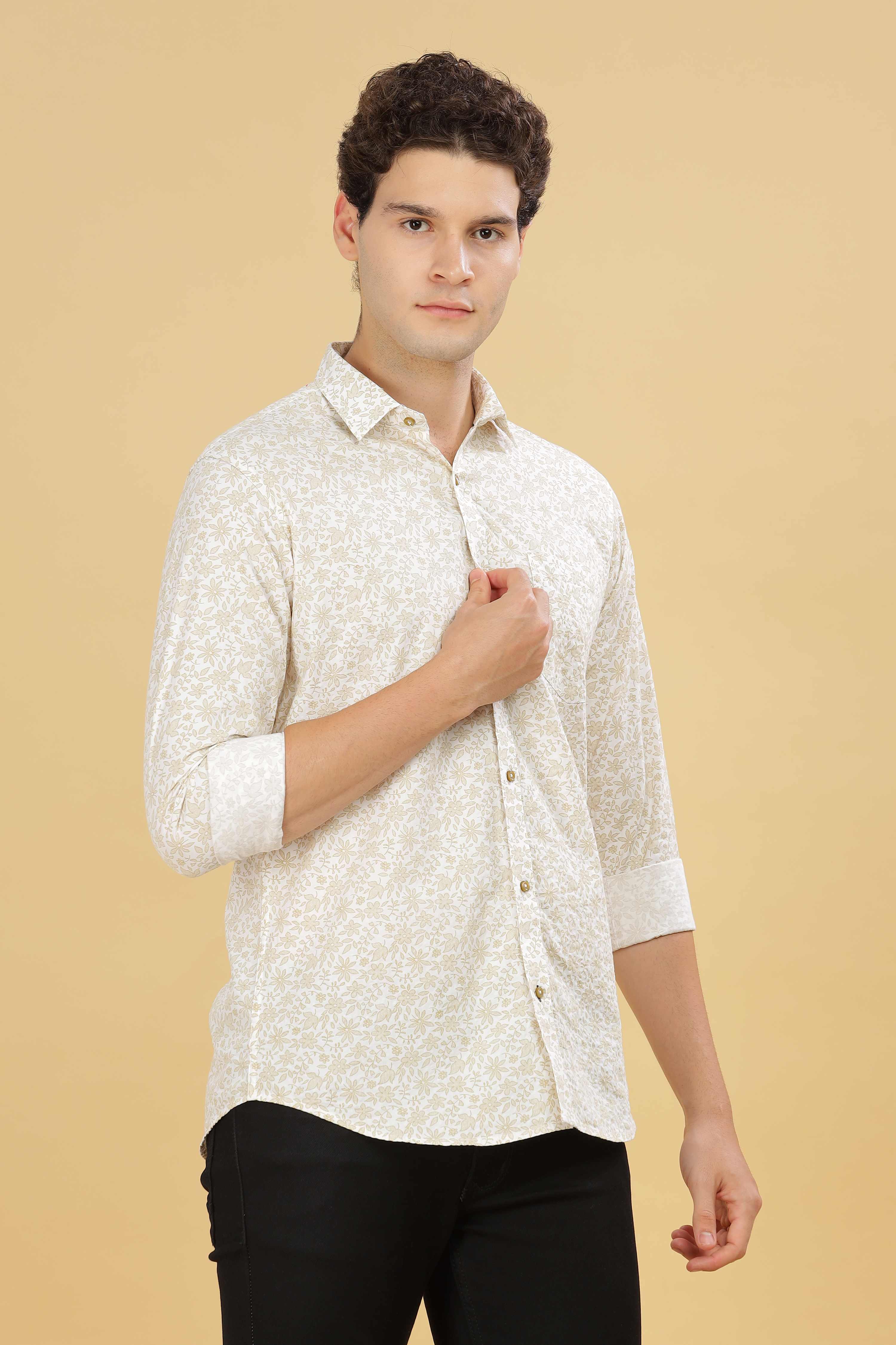 White Slim Fit Floral Shirt