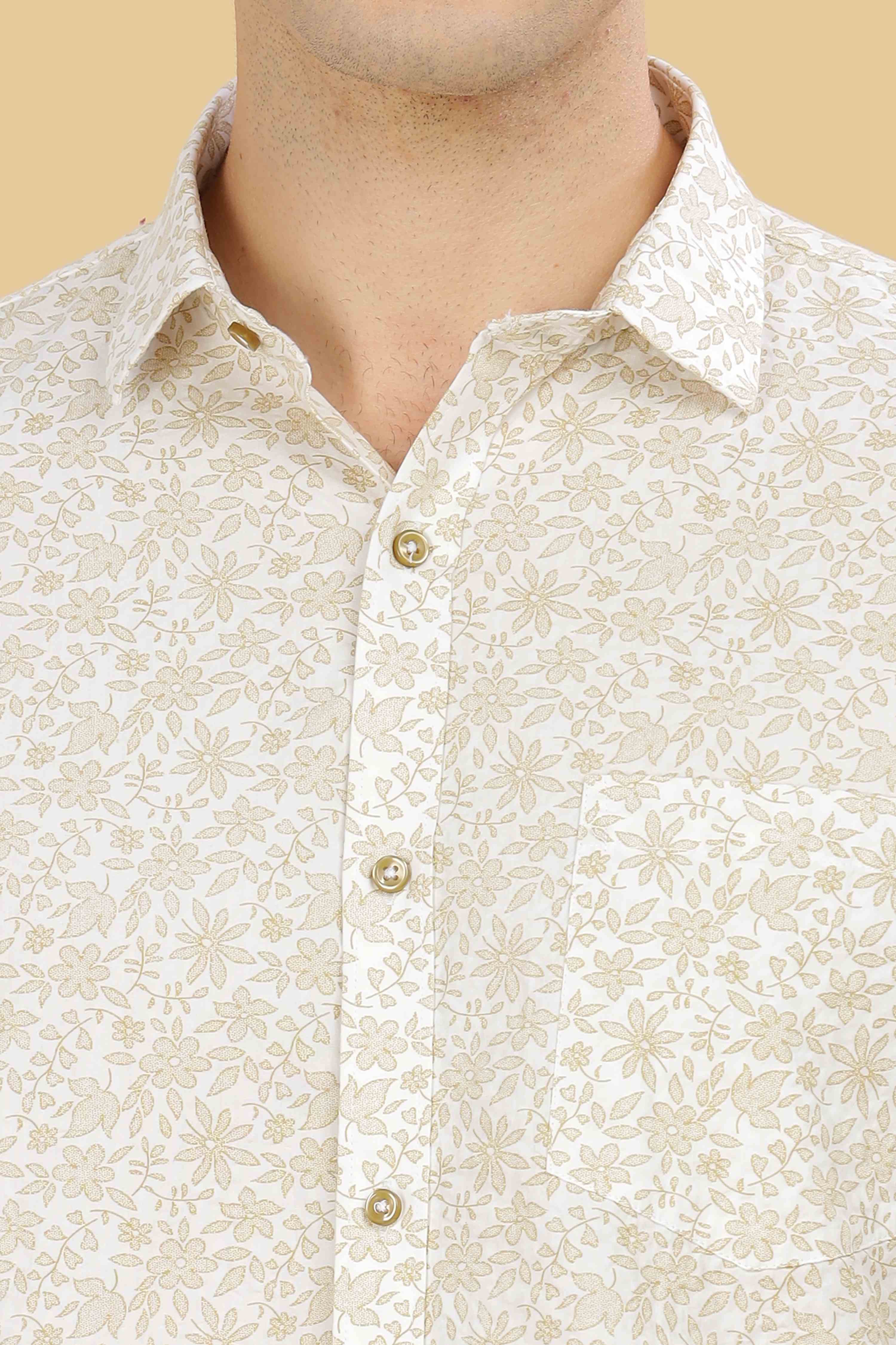 White Slim Fit Floral Shirt