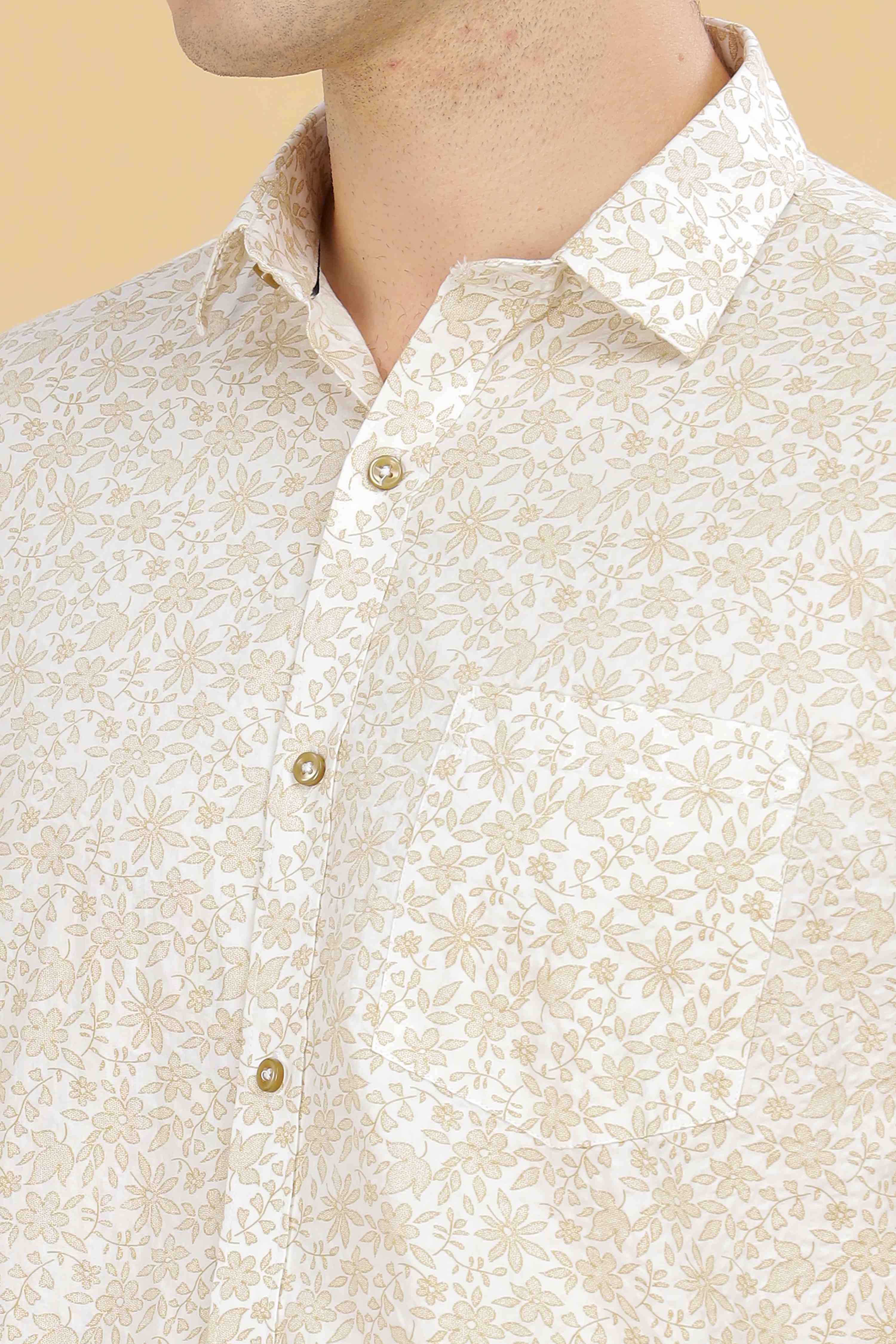 White Slim Fit Floral Shirt