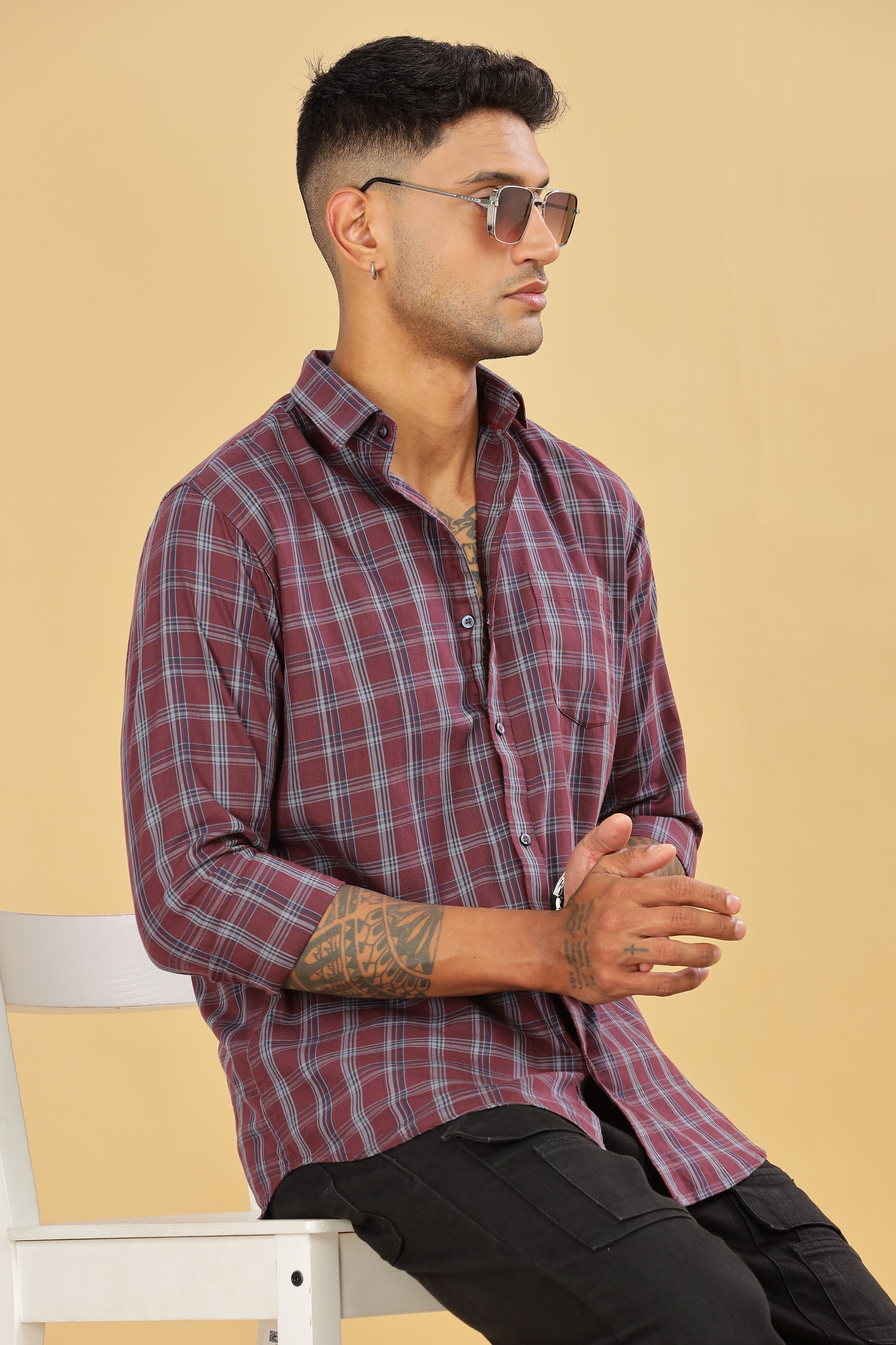 maroon Casual Checks Shirt