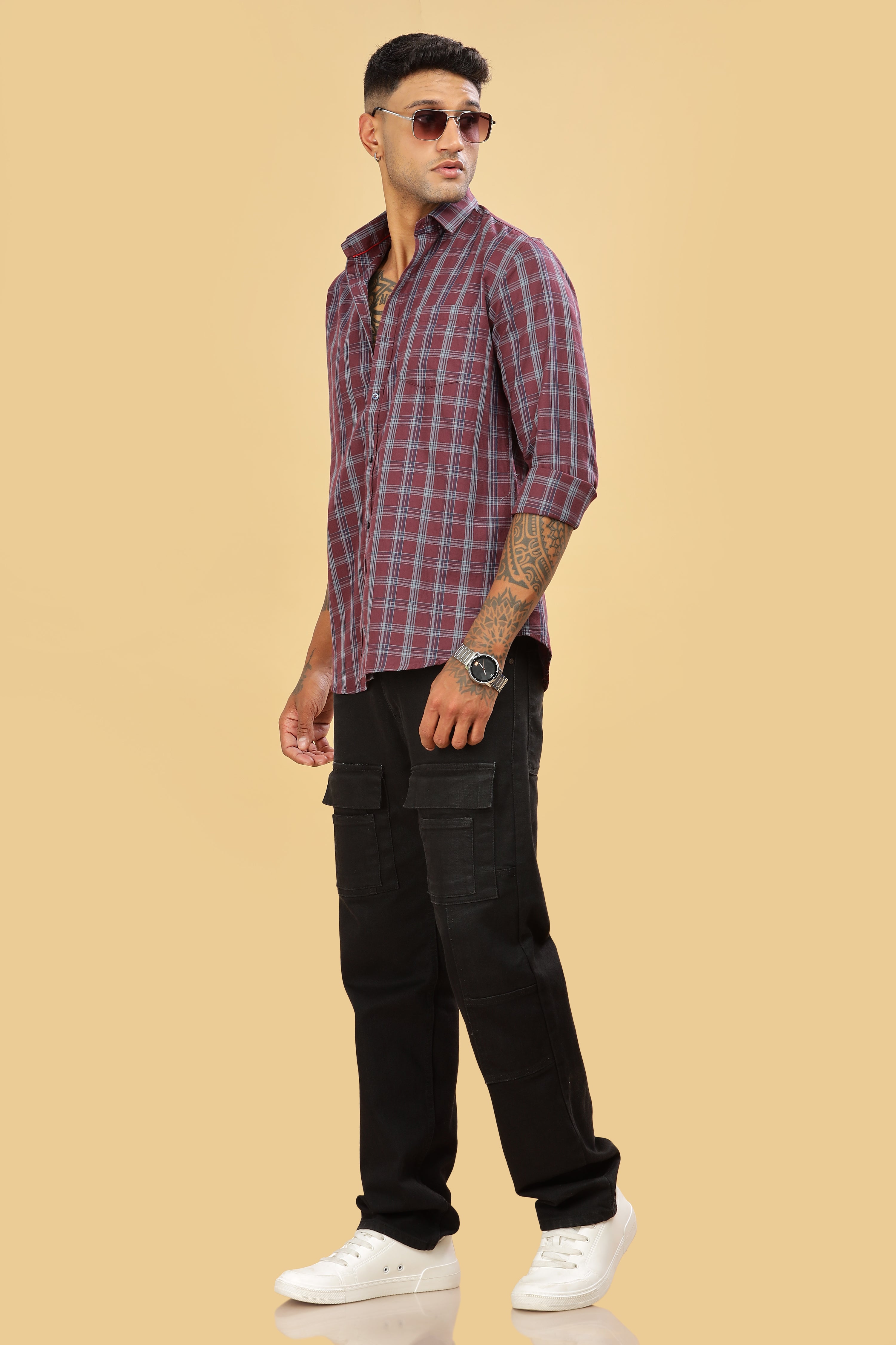 maroon Casual Checks Shirt