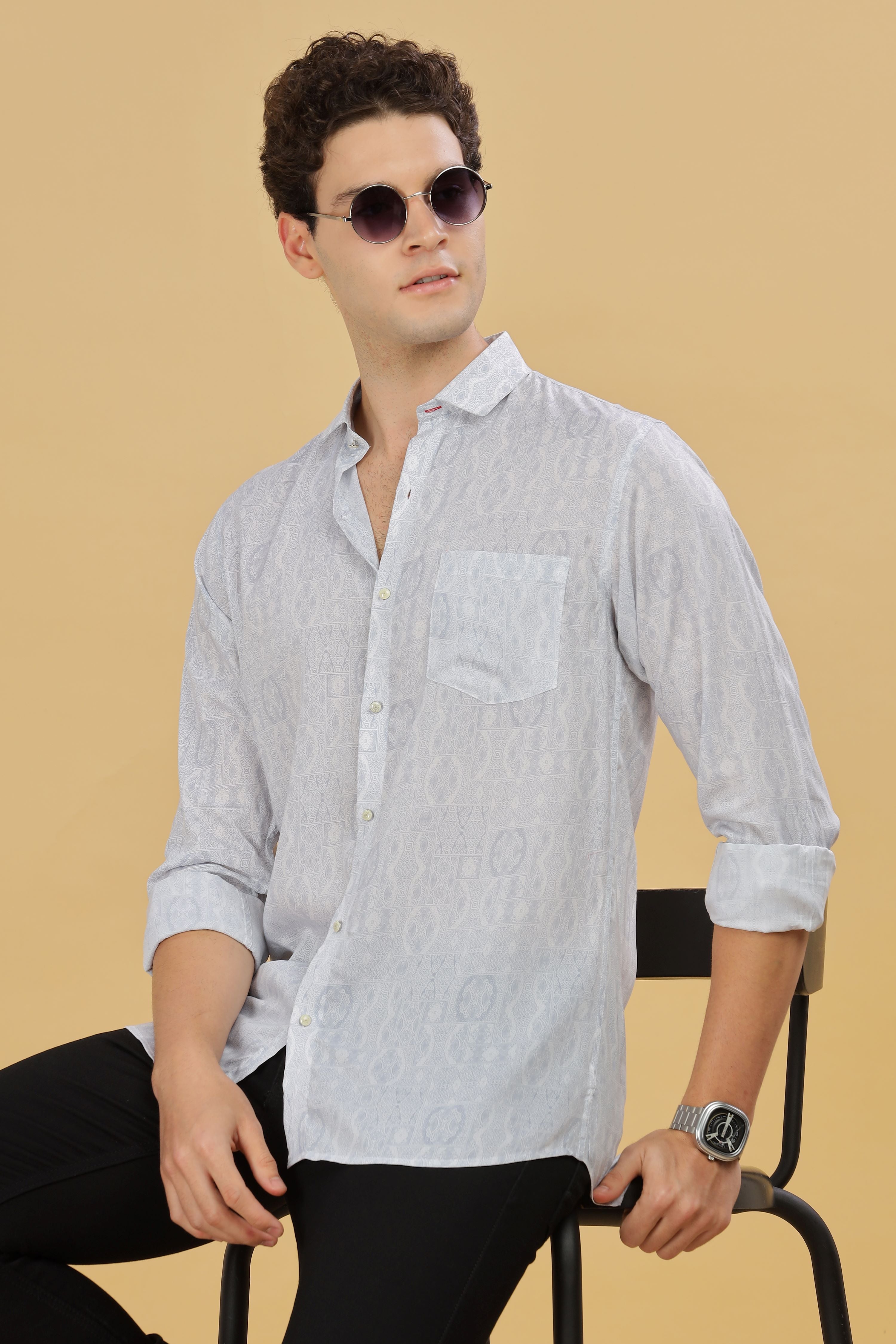 White Designer Printed Shirt