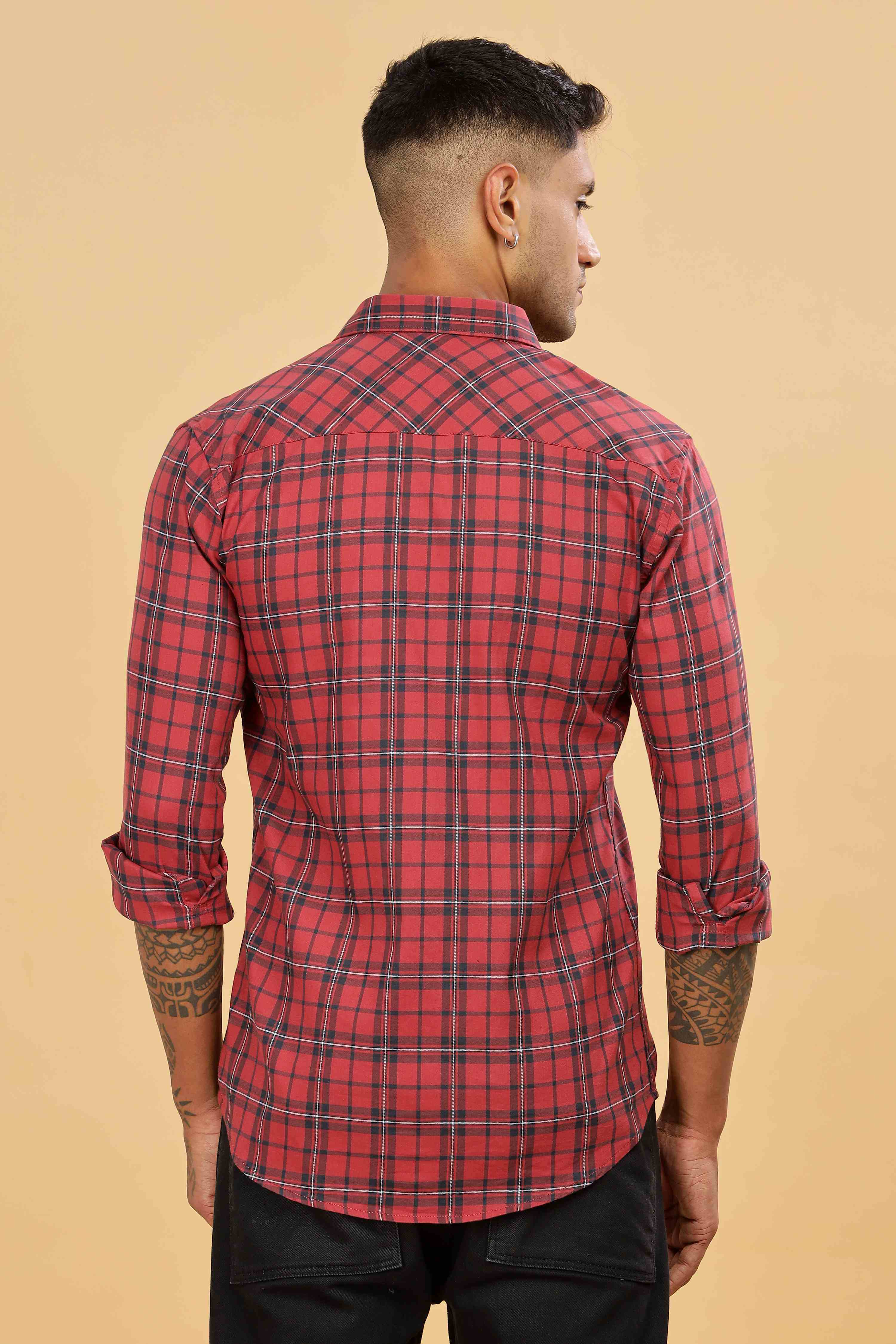 Men's Checkered Formal Red Shirt