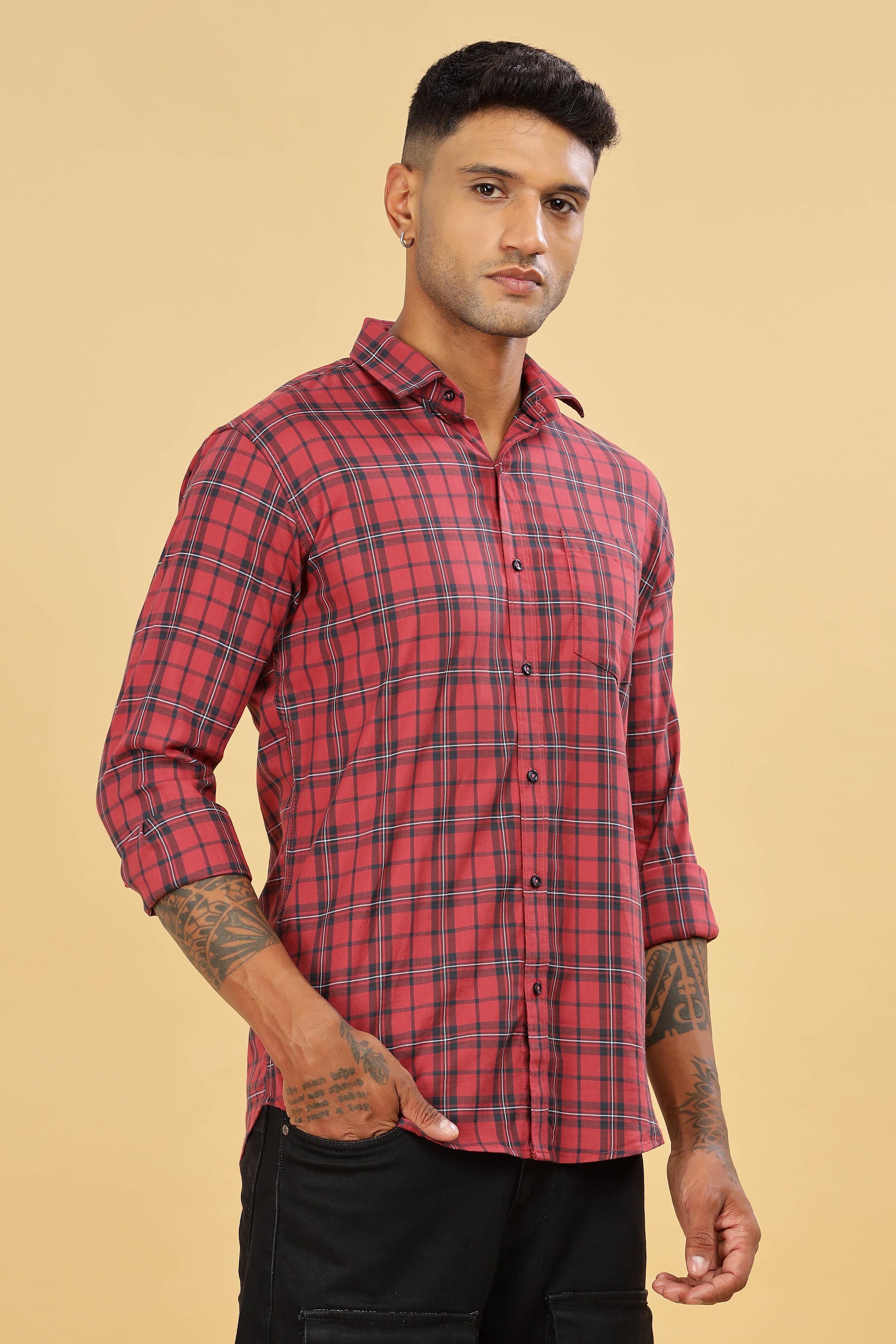 Men's Checkered Formal Red Shirt