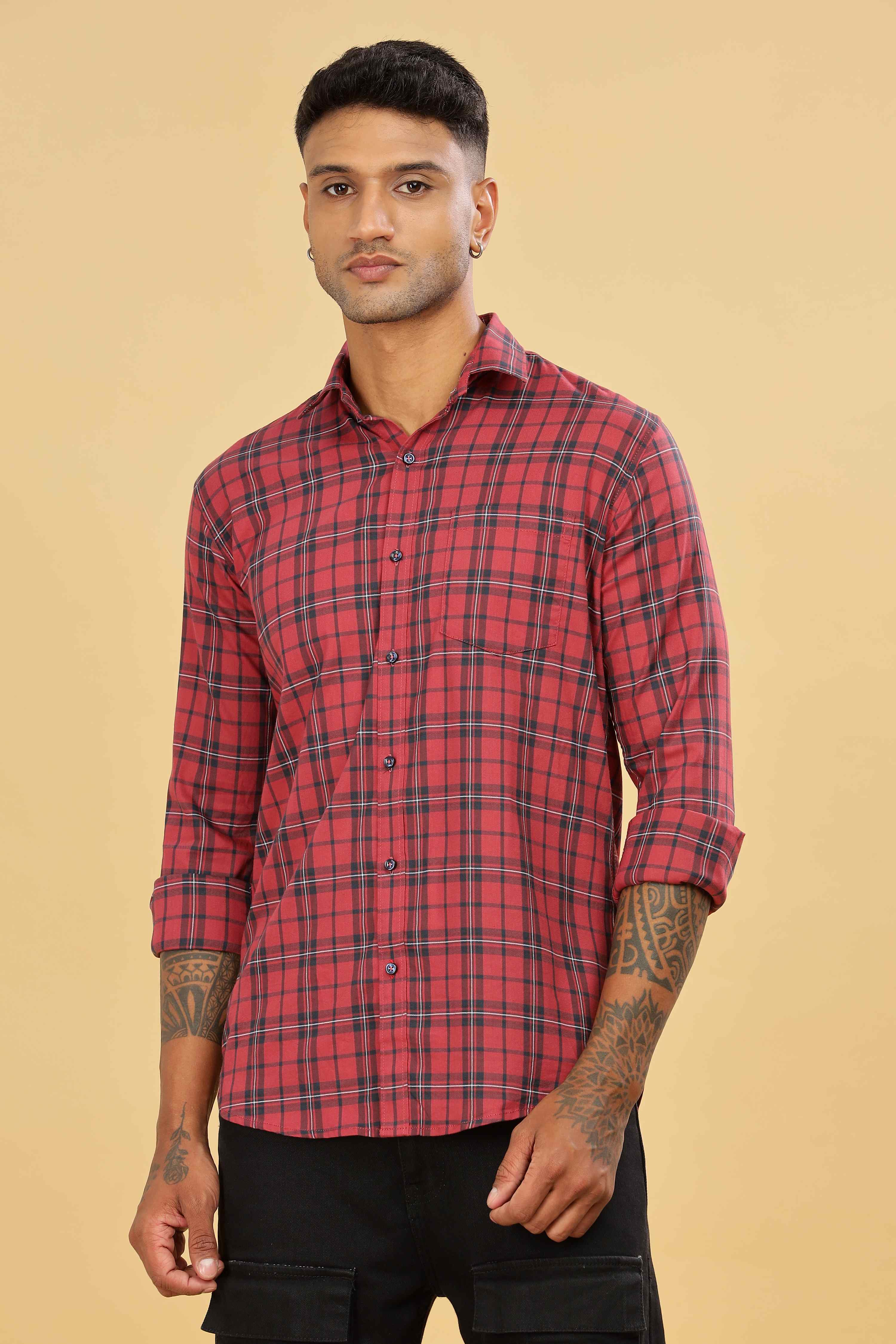 Men's Checkered Formal Red Shirt