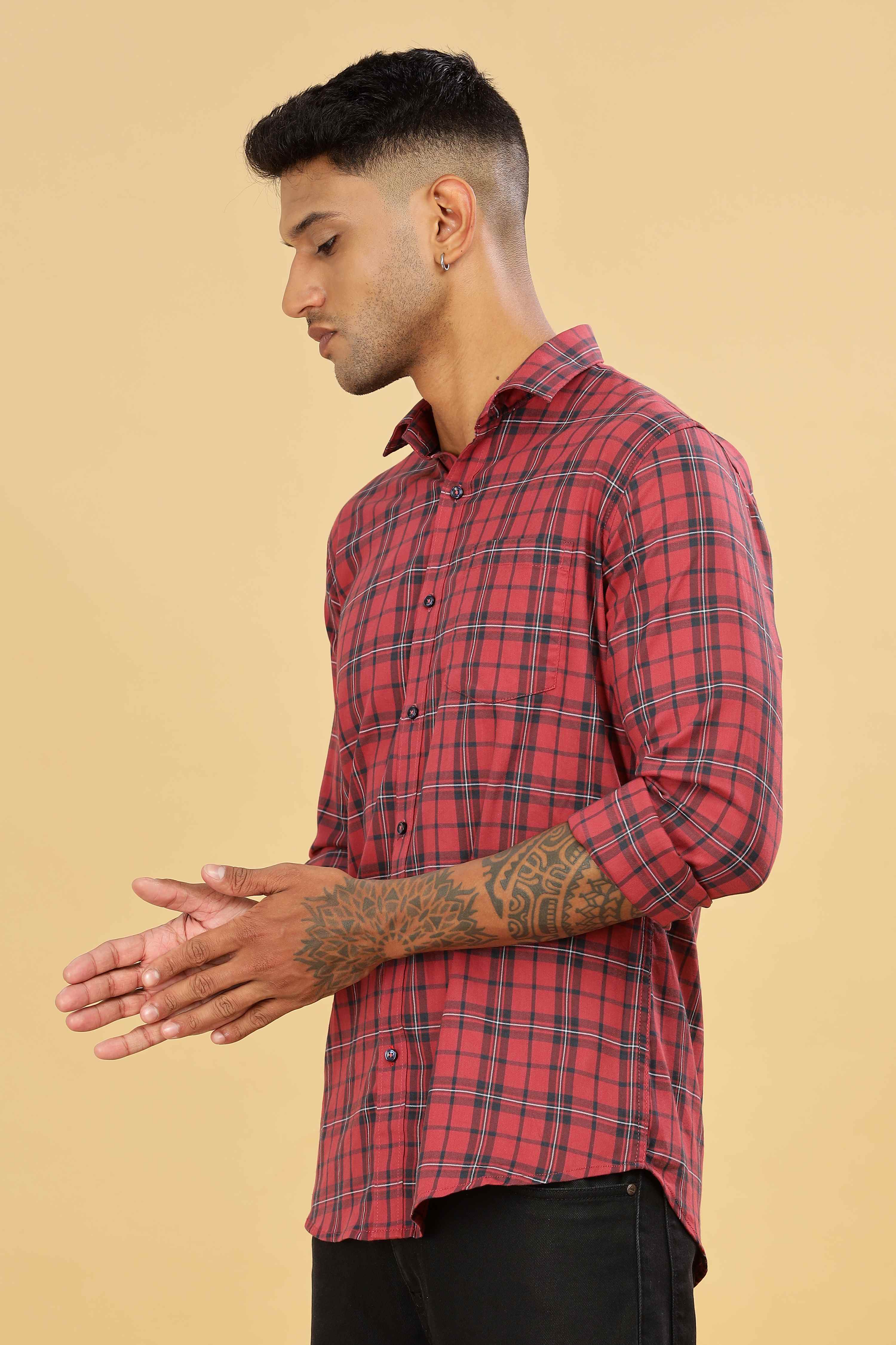 Men's Checkered Formal Red Shirt