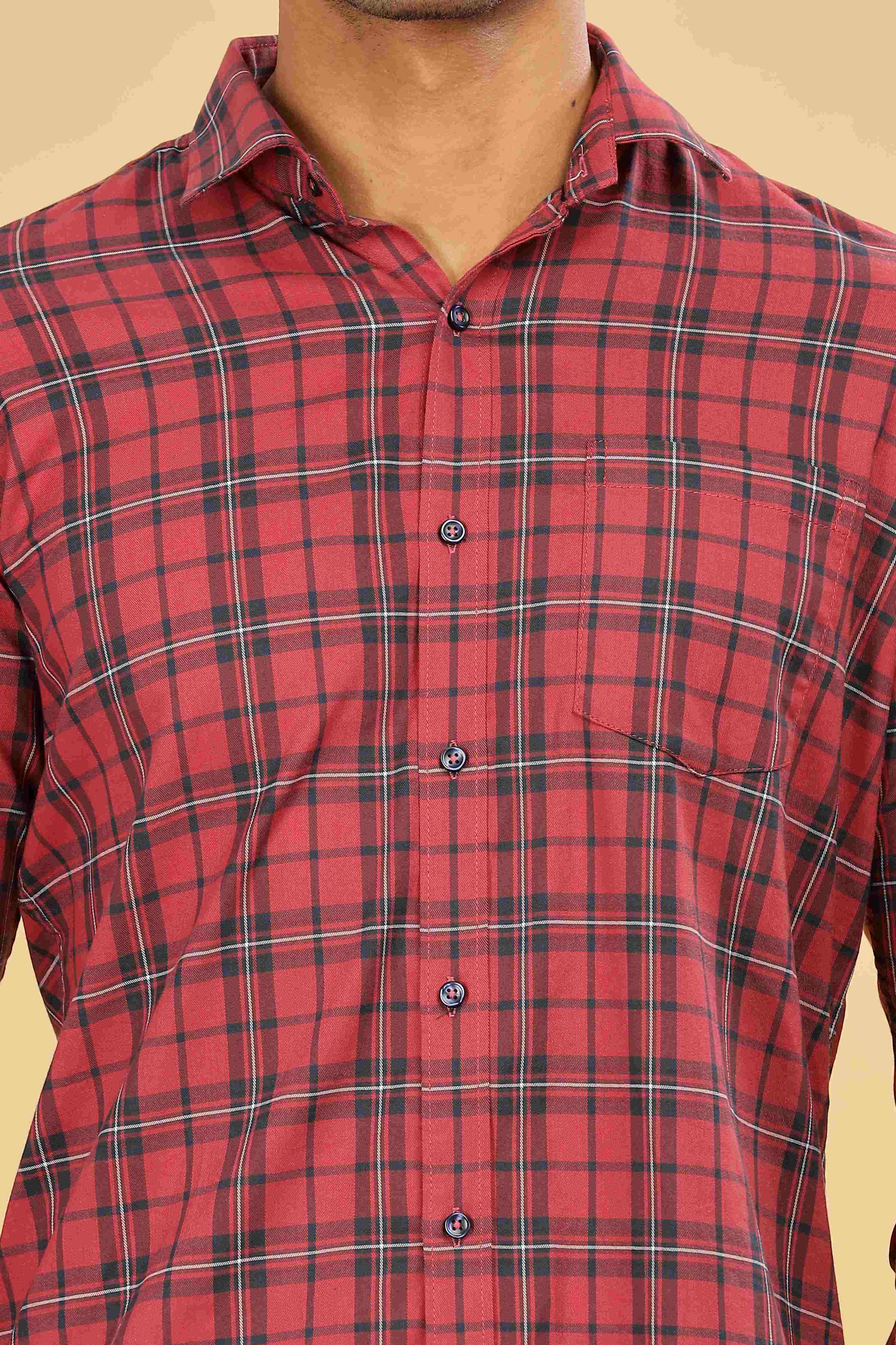 Men's Checkered Formal Red Shirt