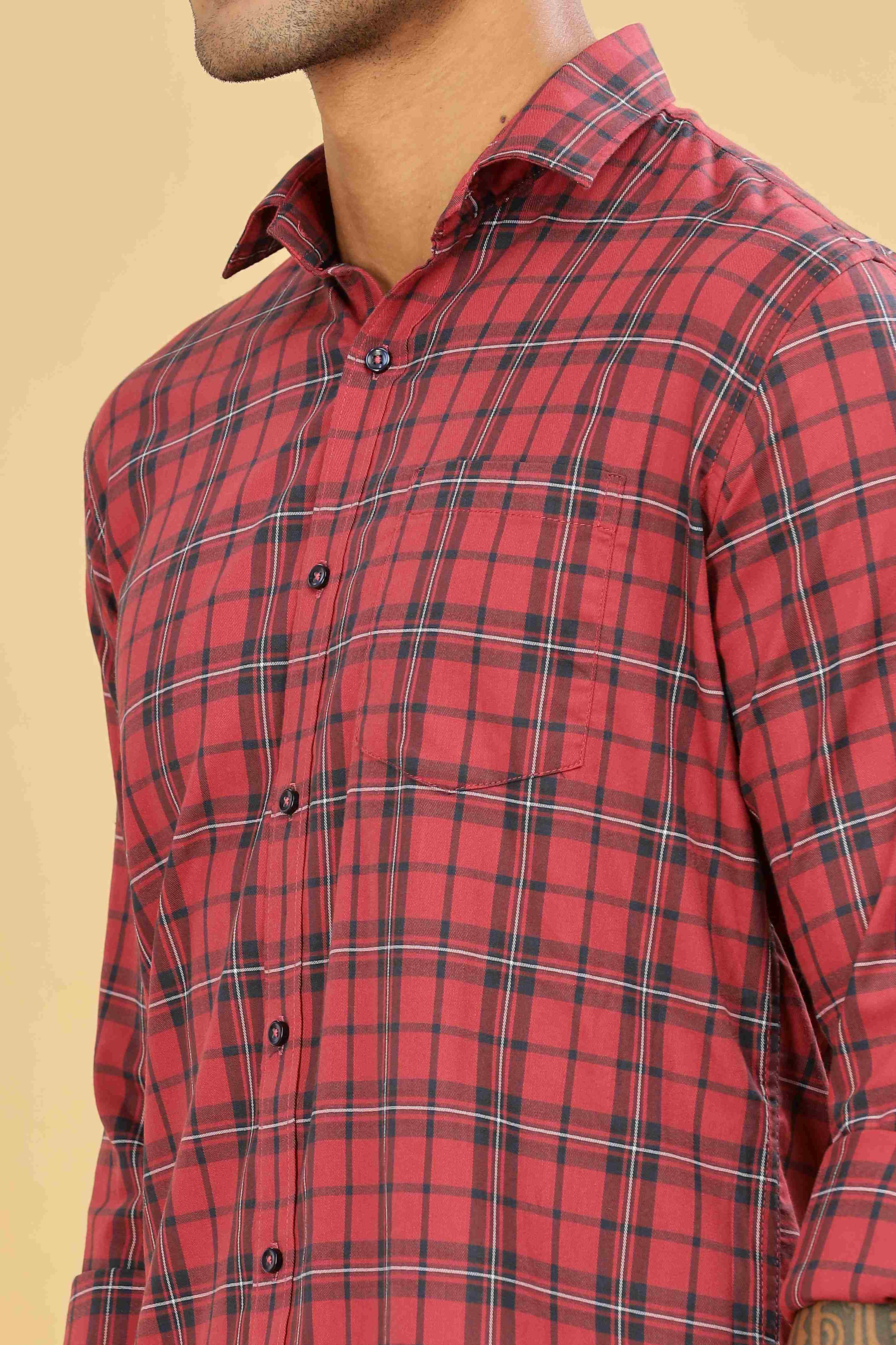 Men's Checkered Formal Red Shirt