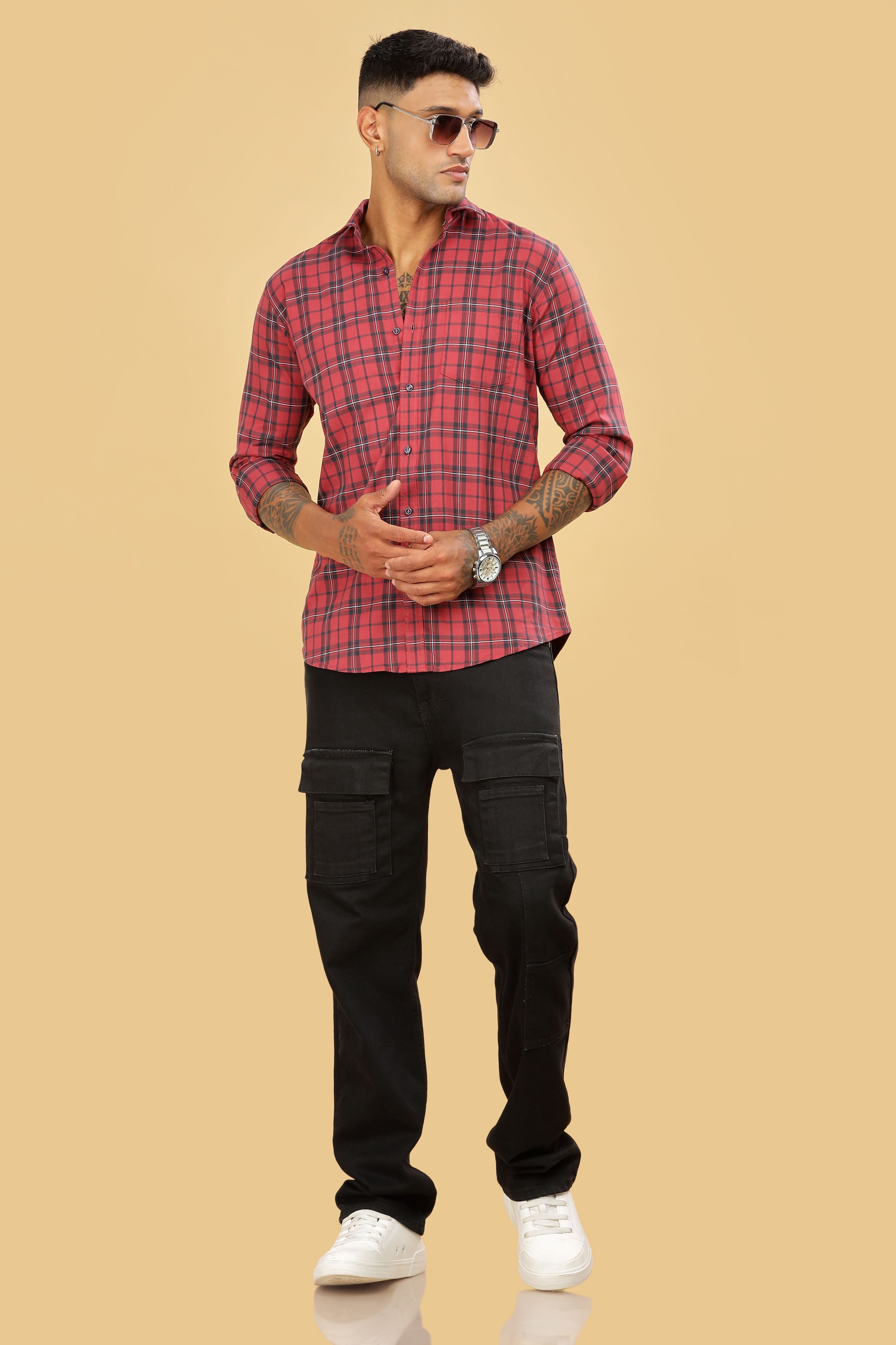 Men's Checkered Formal Red Shirt