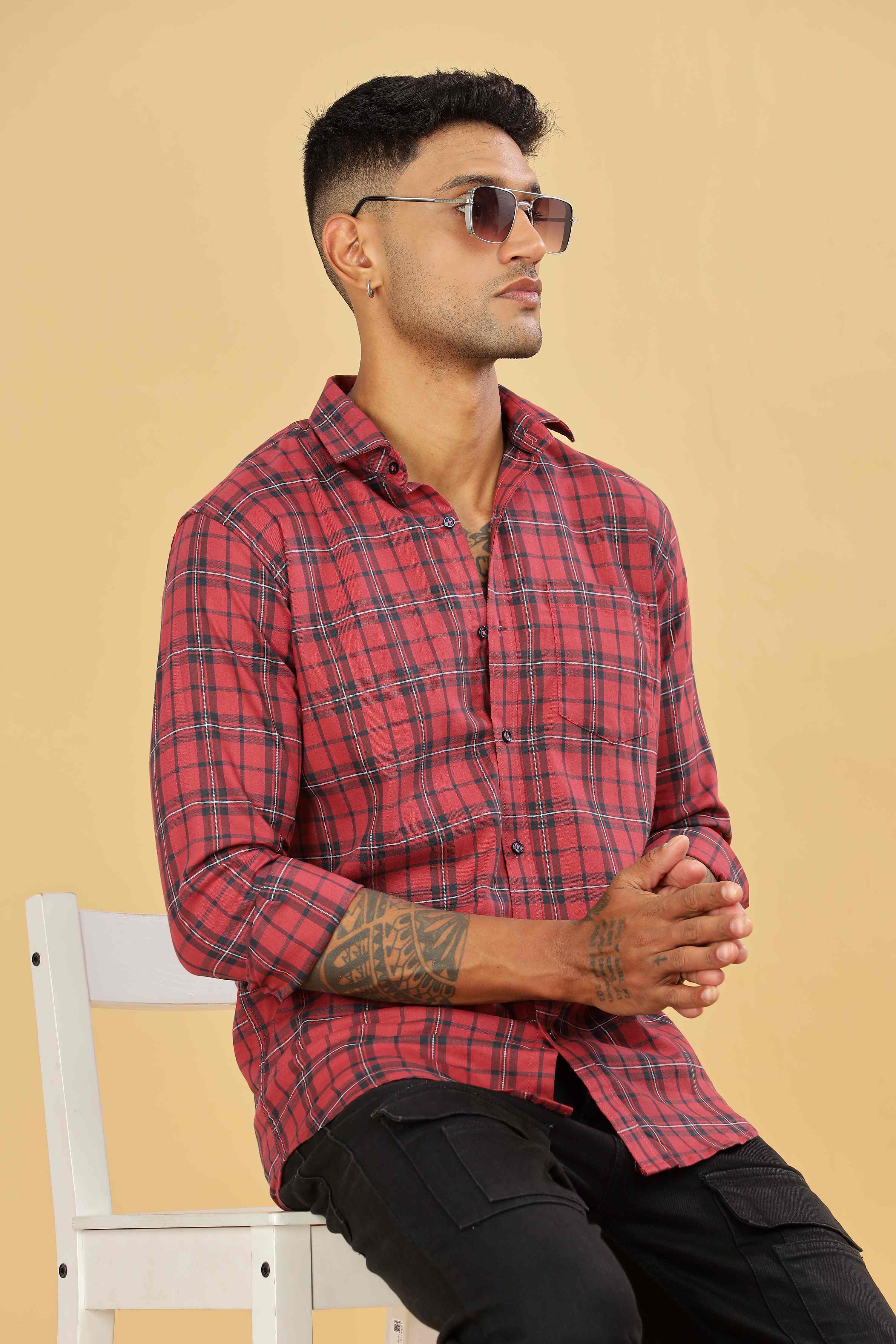 Men's Checkered Formal Red Shirt