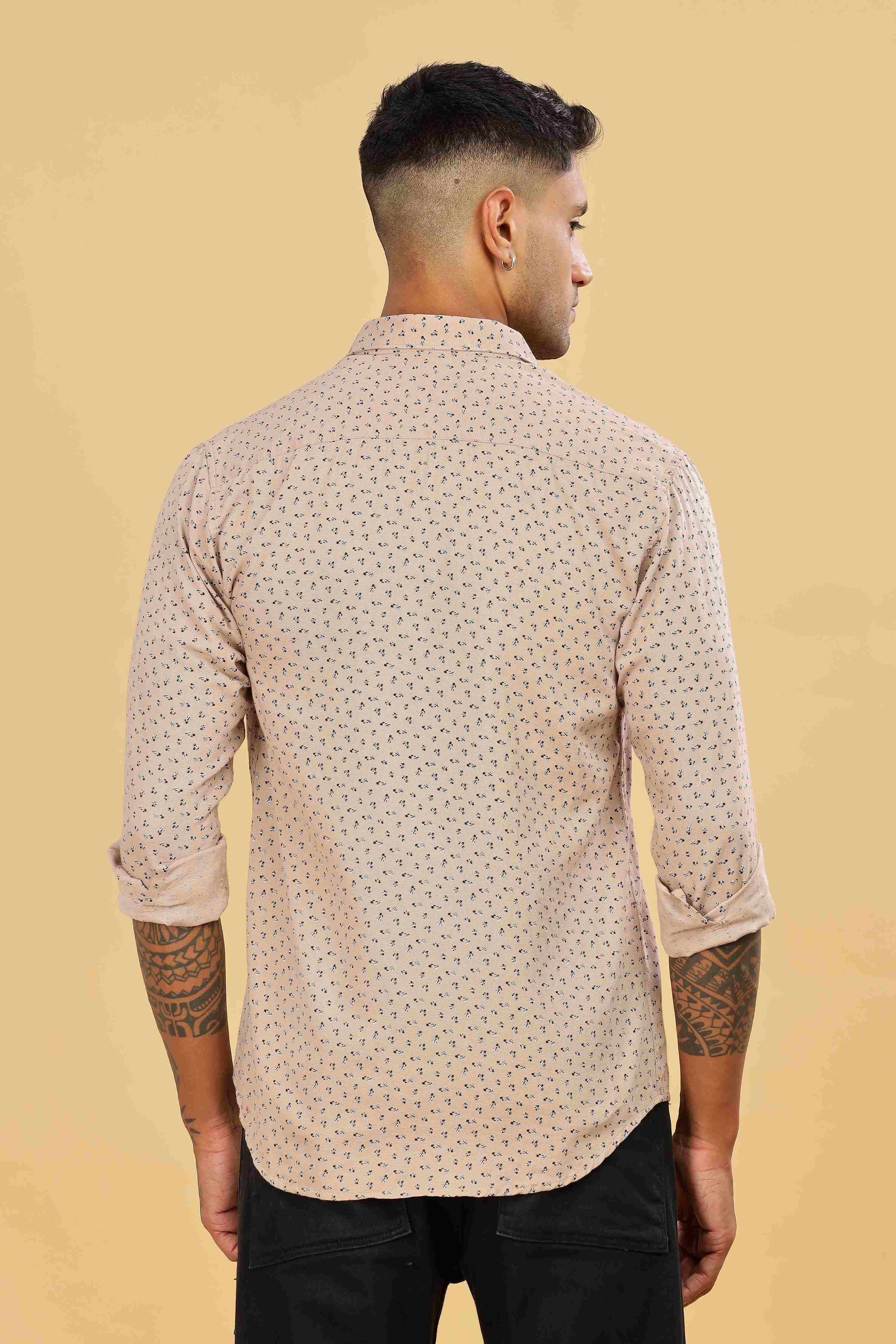 Micro Printed Beige Designer Shirt