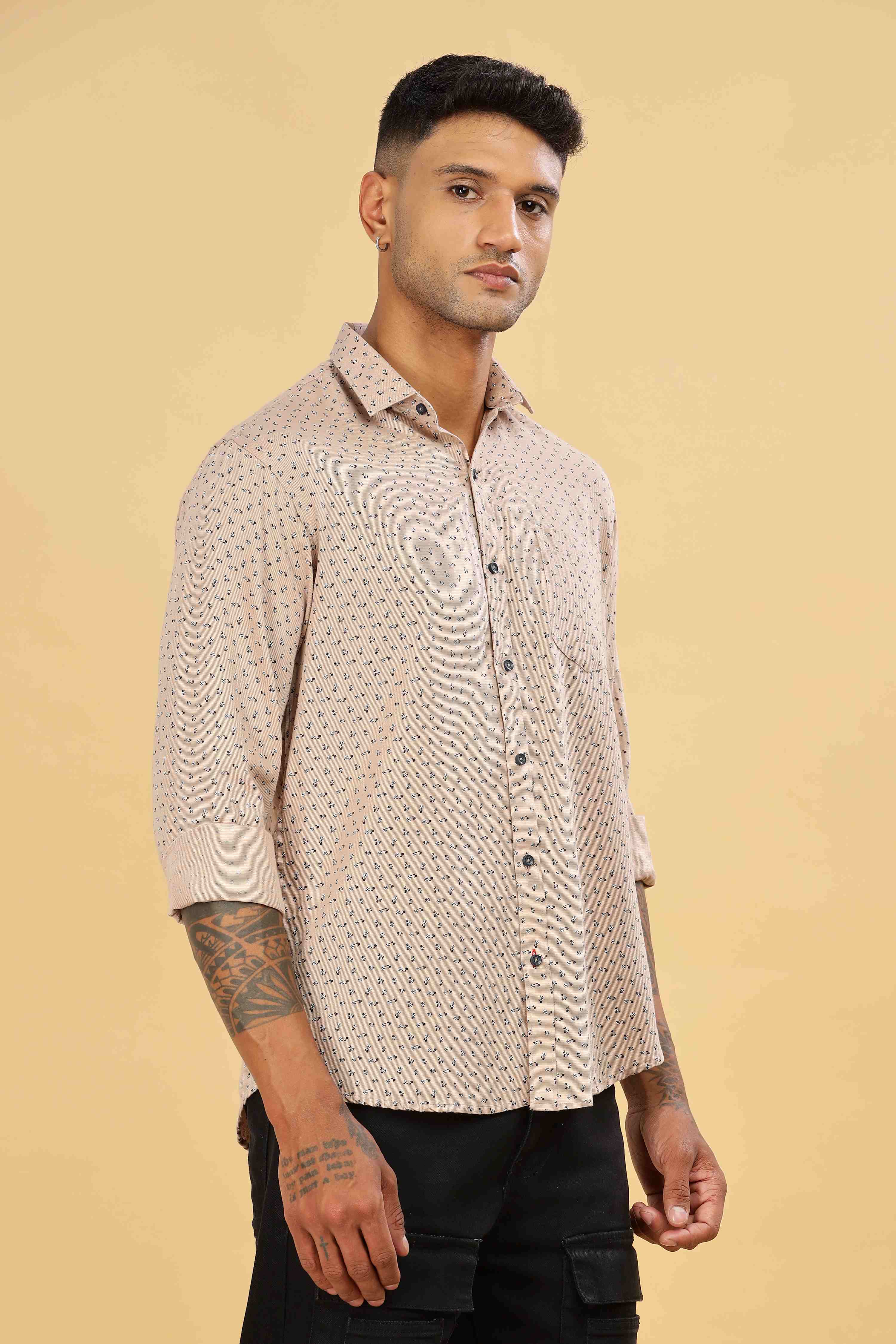 Micro Printed Beige Designer Shirt