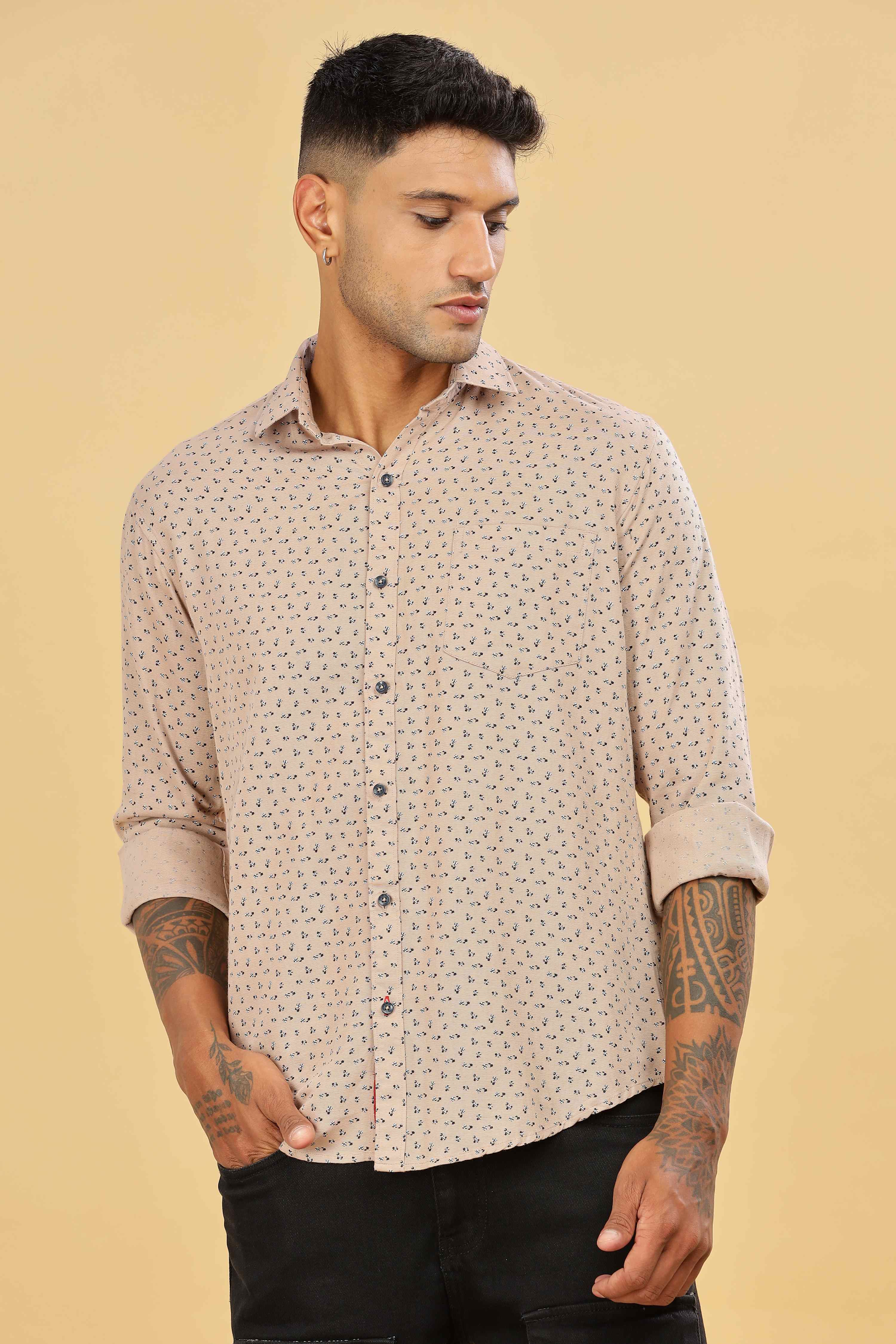 Micro Printed Beige Designer Shirt