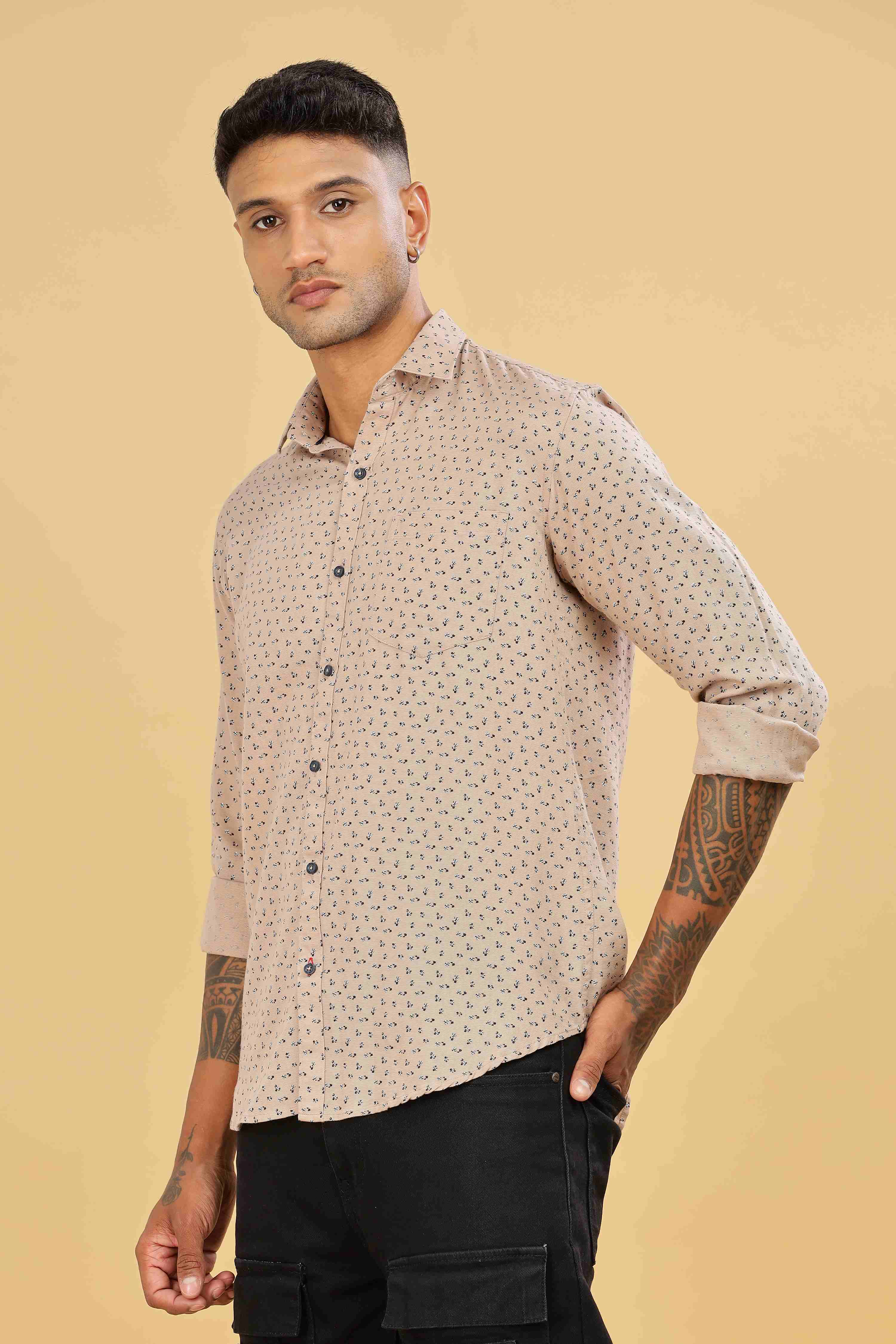 Micro Printed Beige Designer Shirt