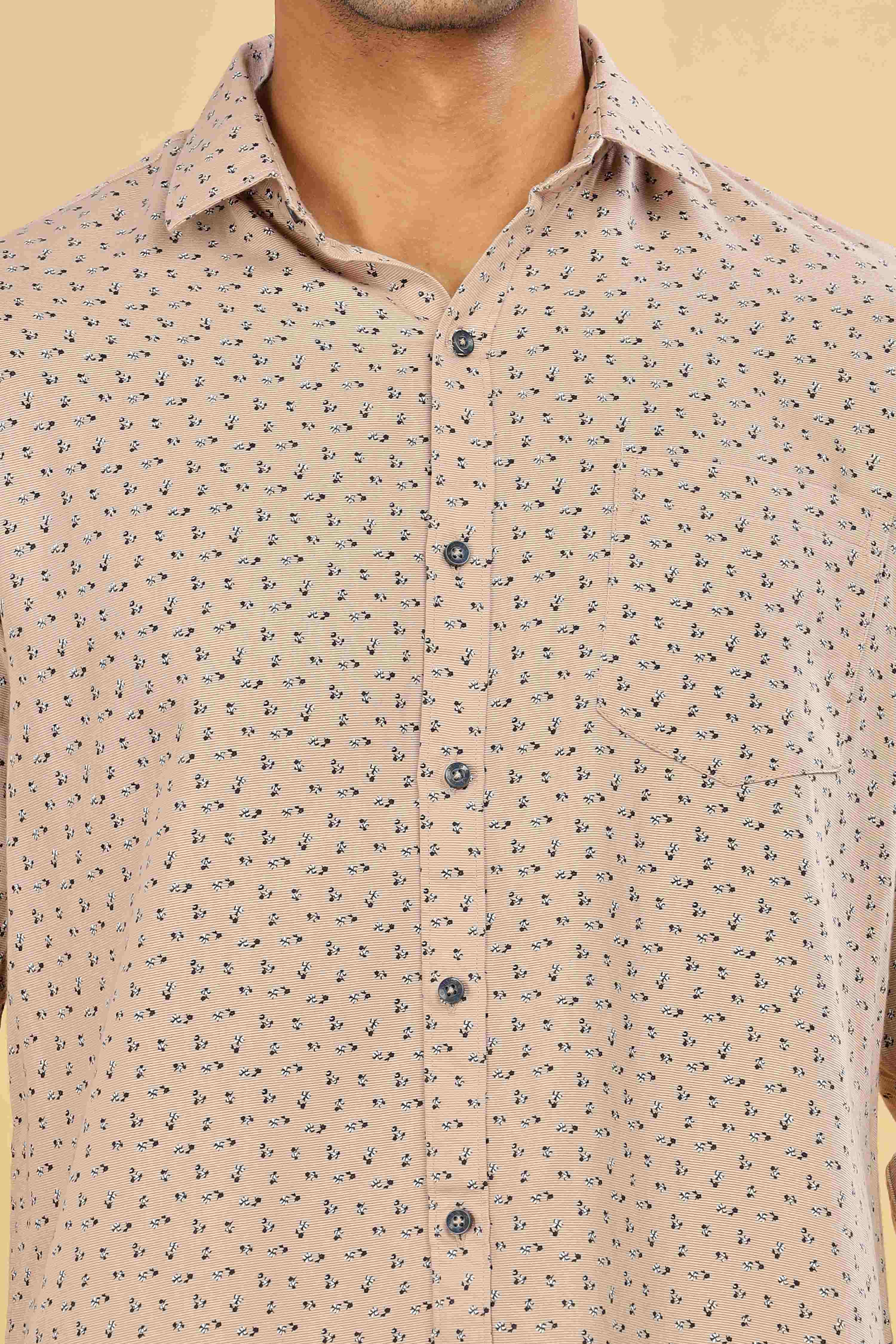 Micro Printed Beige Designer Shirt