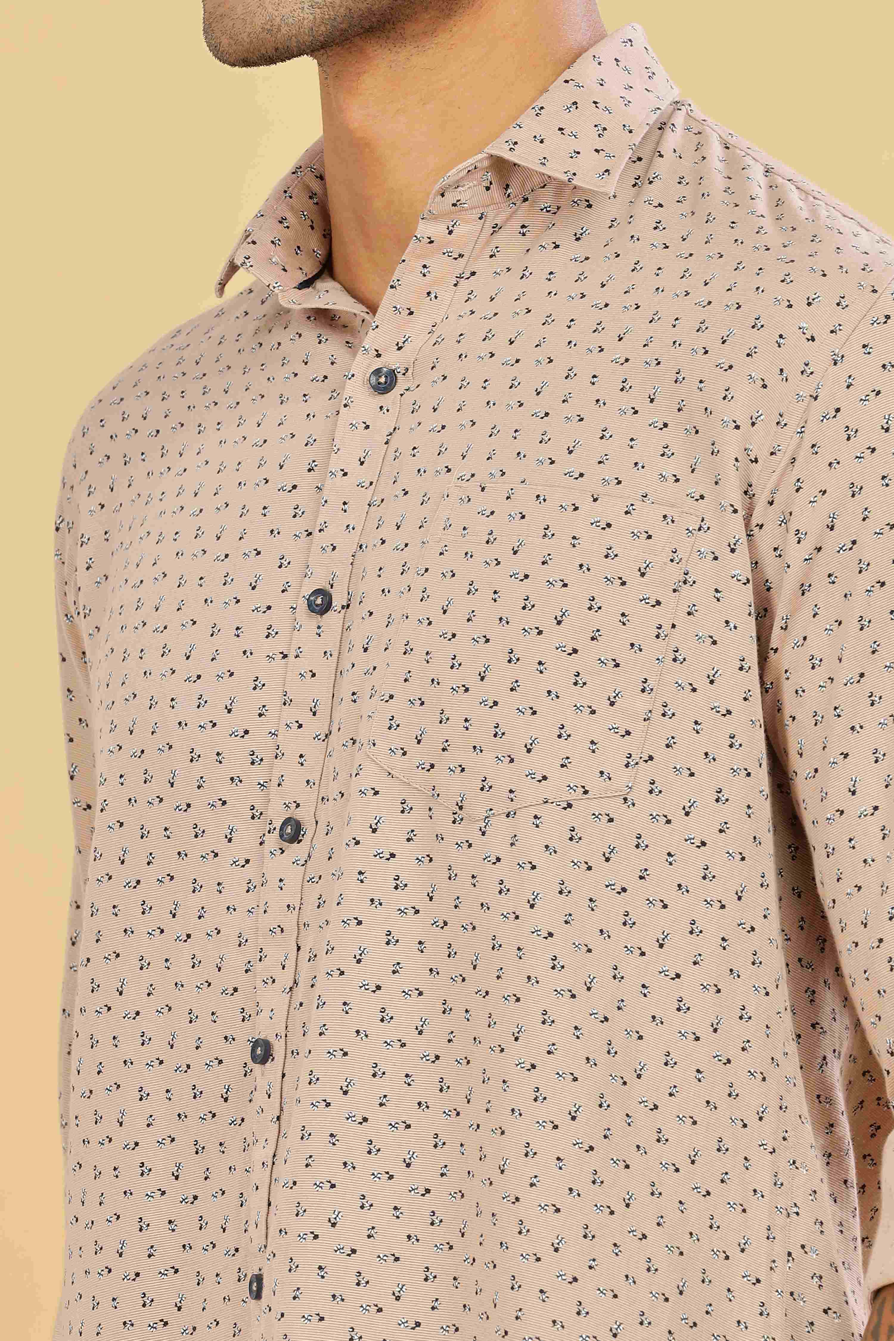 Micro Printed Beige Designer Shirt