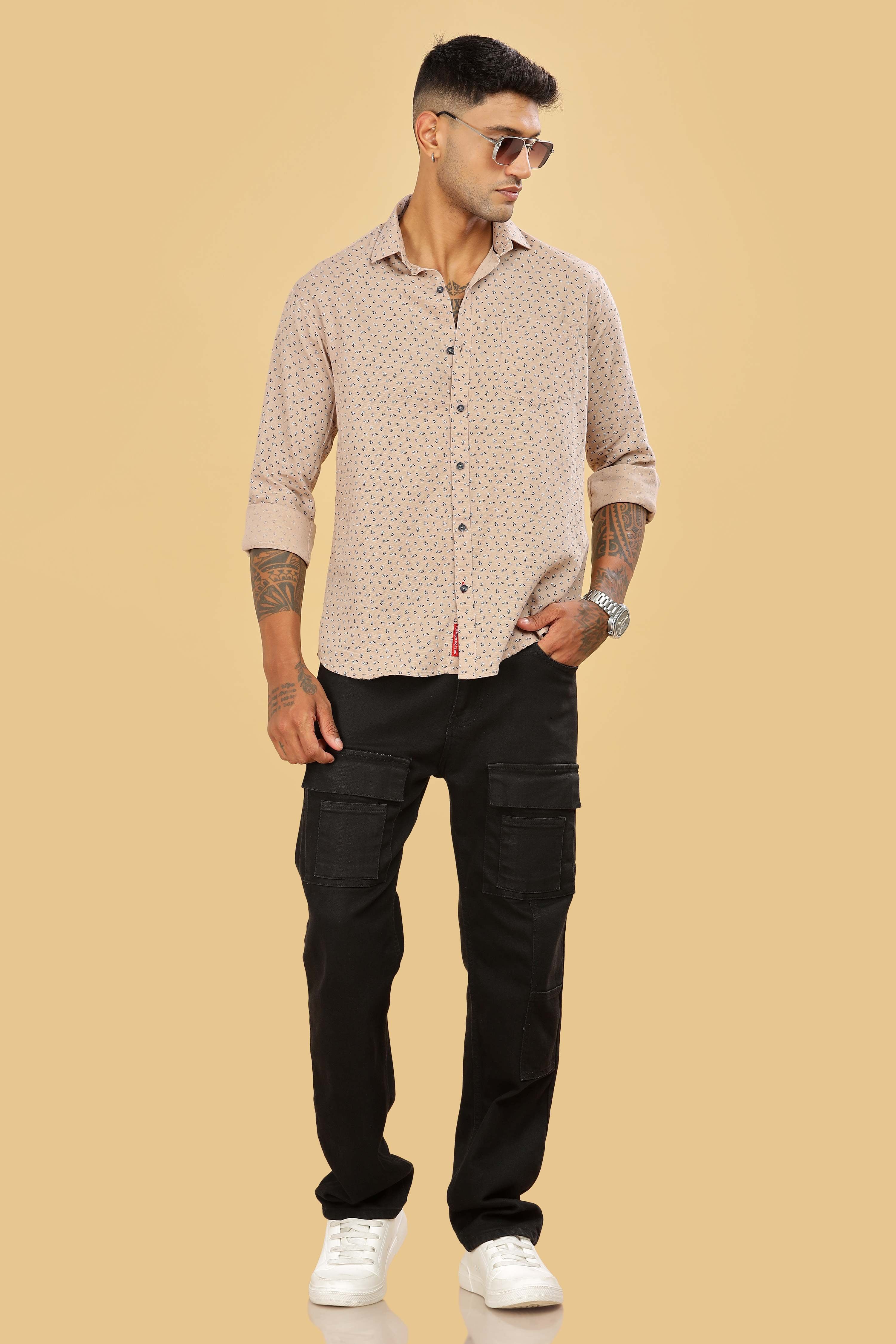 Micro Printed Beige Designer Shirt