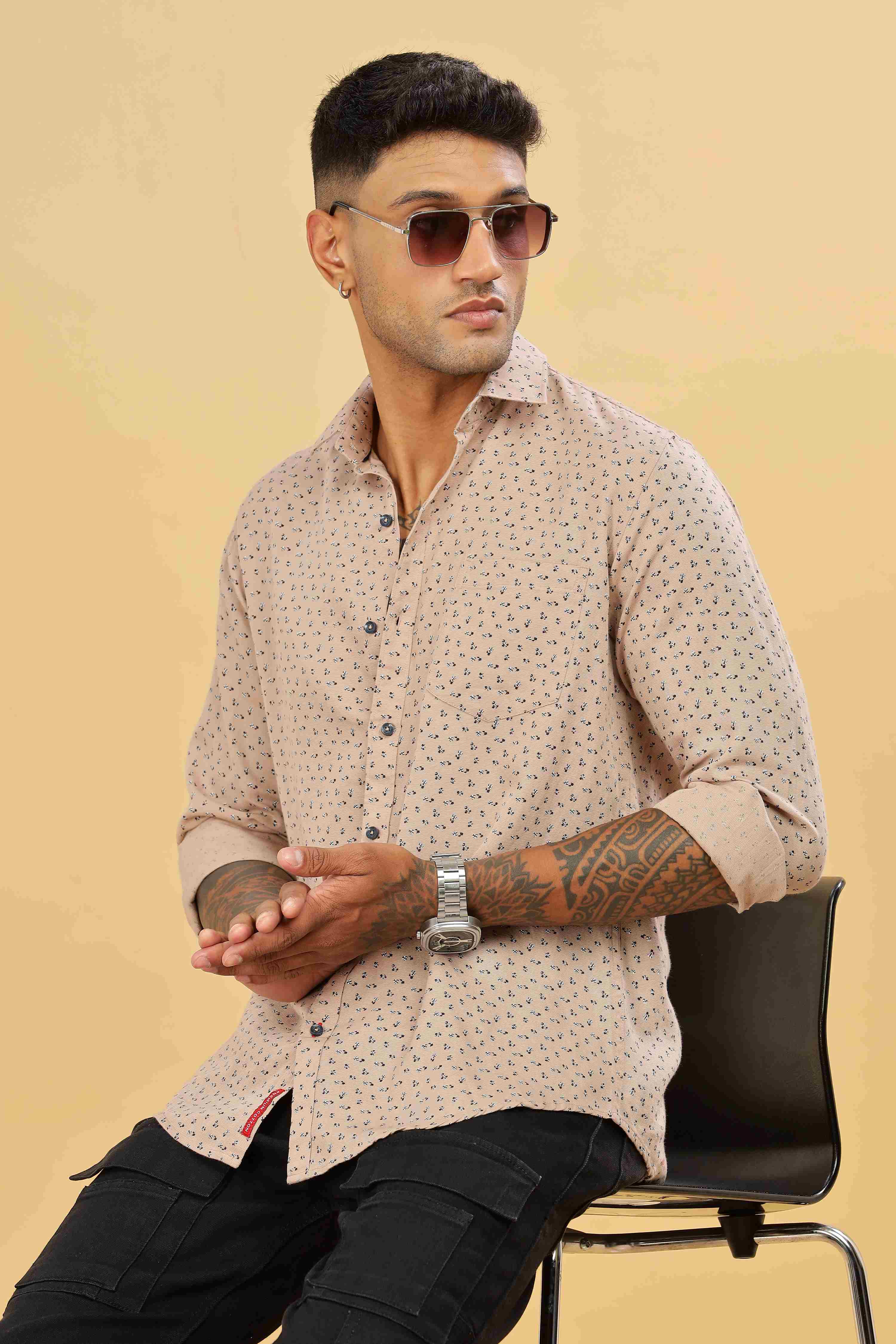 Micro Printed Beige Designer Shirt