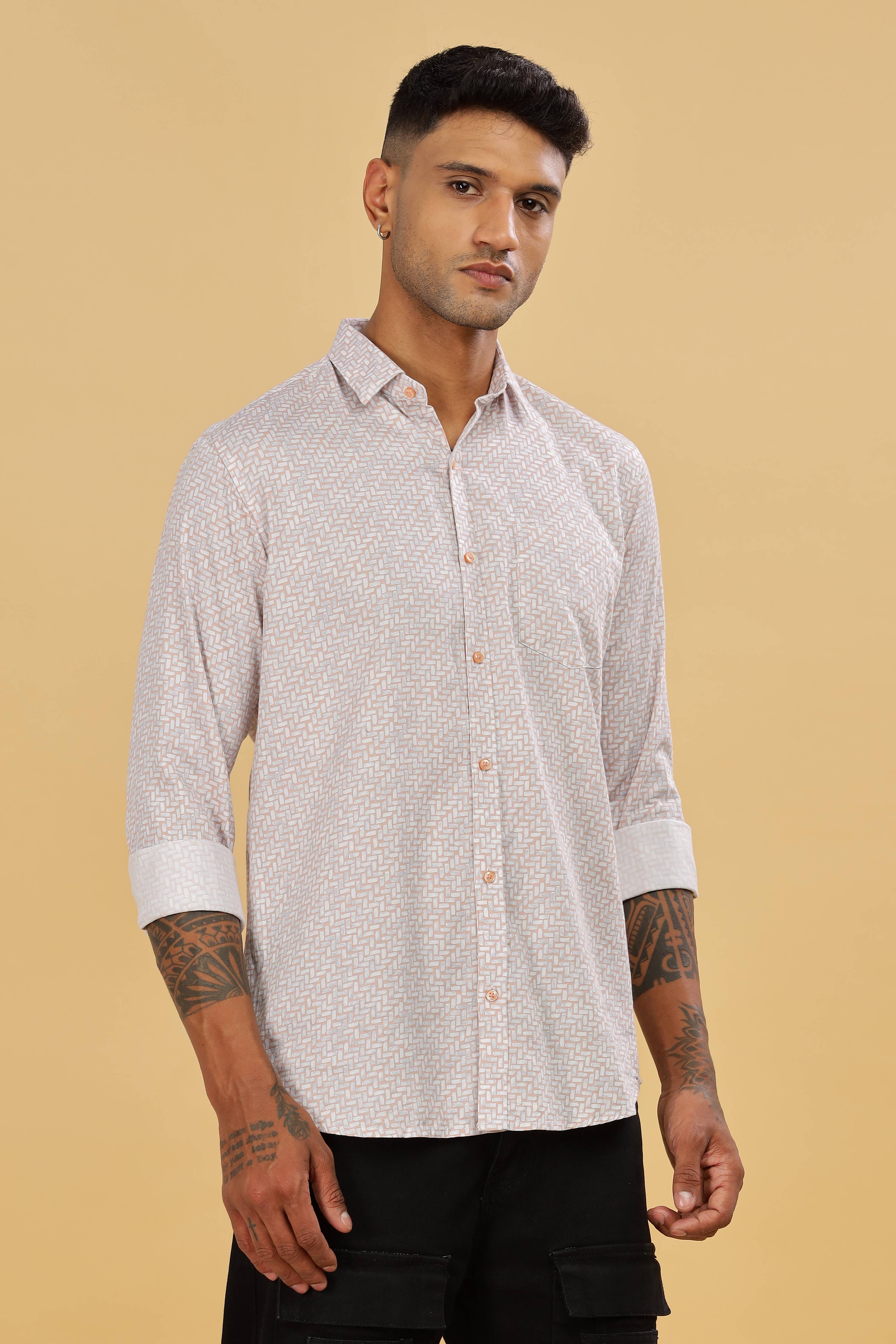 Light Pink Printed slim fit Shirt